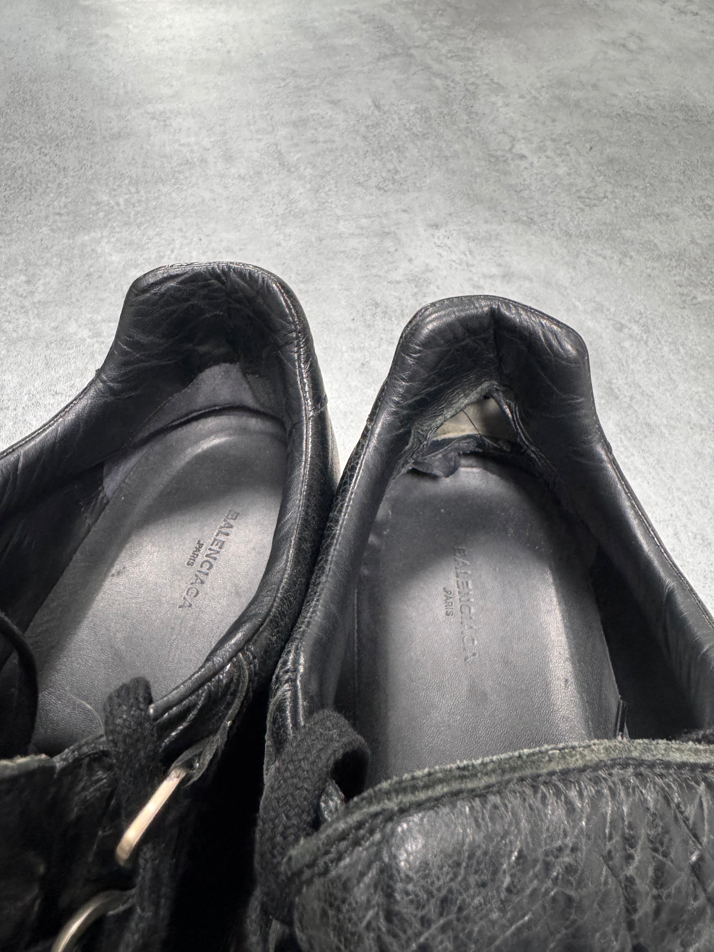 Balenciaga Arena Low Black Cracked Leather Sneakers