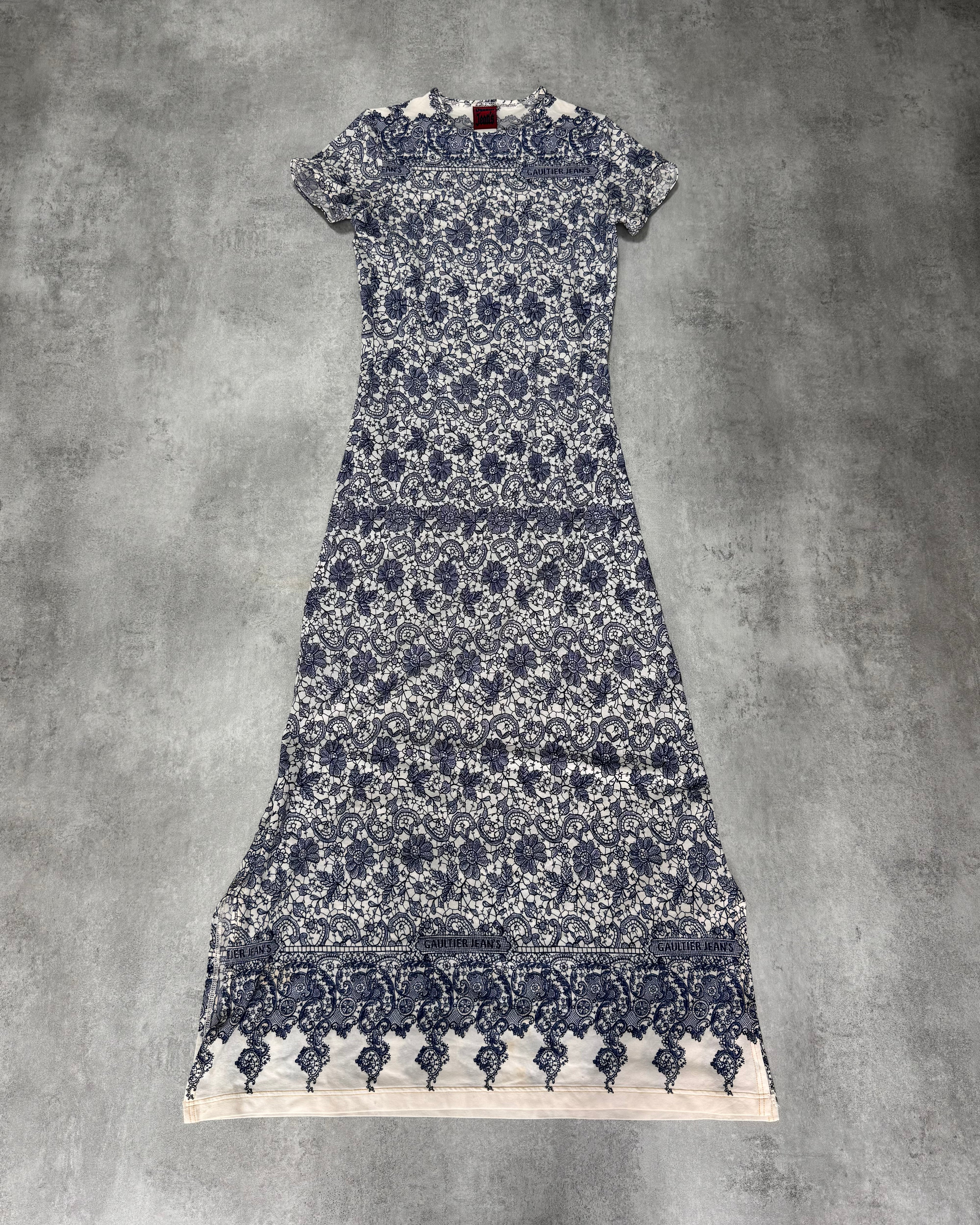 1999 ジャン ポール ゴルチエ ブルー モザイク ロング ドレス (XS)