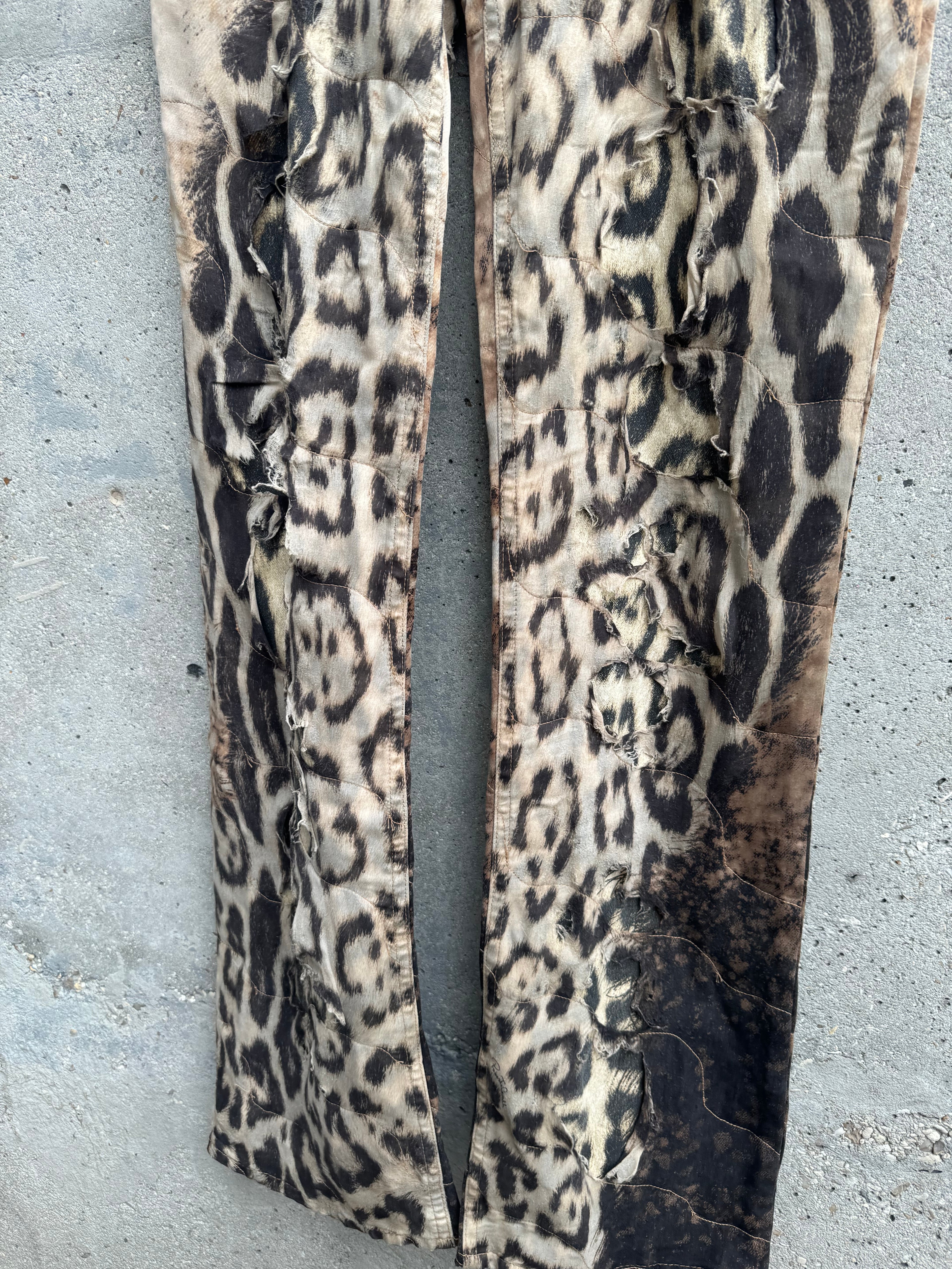 2000s Roberto Cavalli Deconstructed Jaguar Magma Exploration Pants