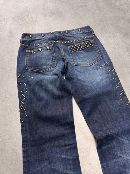 AW2010 Cavalli Studded Sun Faded Jeans (XS)