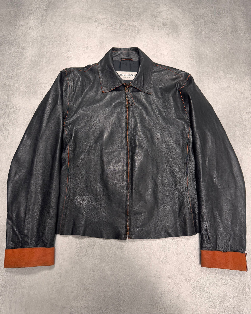 1990s Dolce & Gabbana Black Leather Orange Suede Jacket