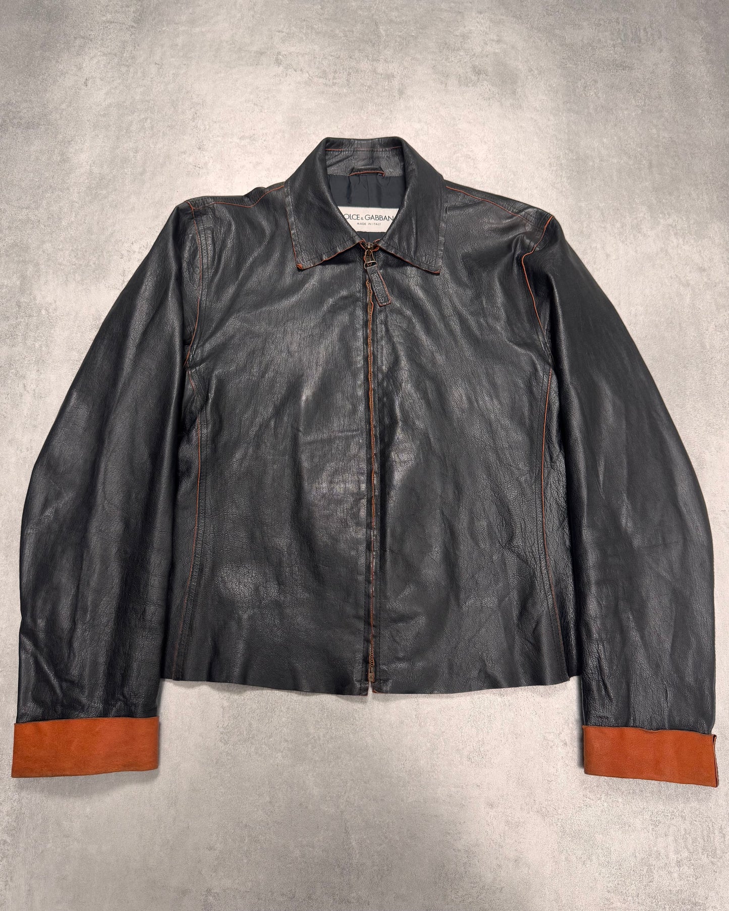 1990s Dolce & Gabbana Black Leather Orange Suede Jacket (S/M)