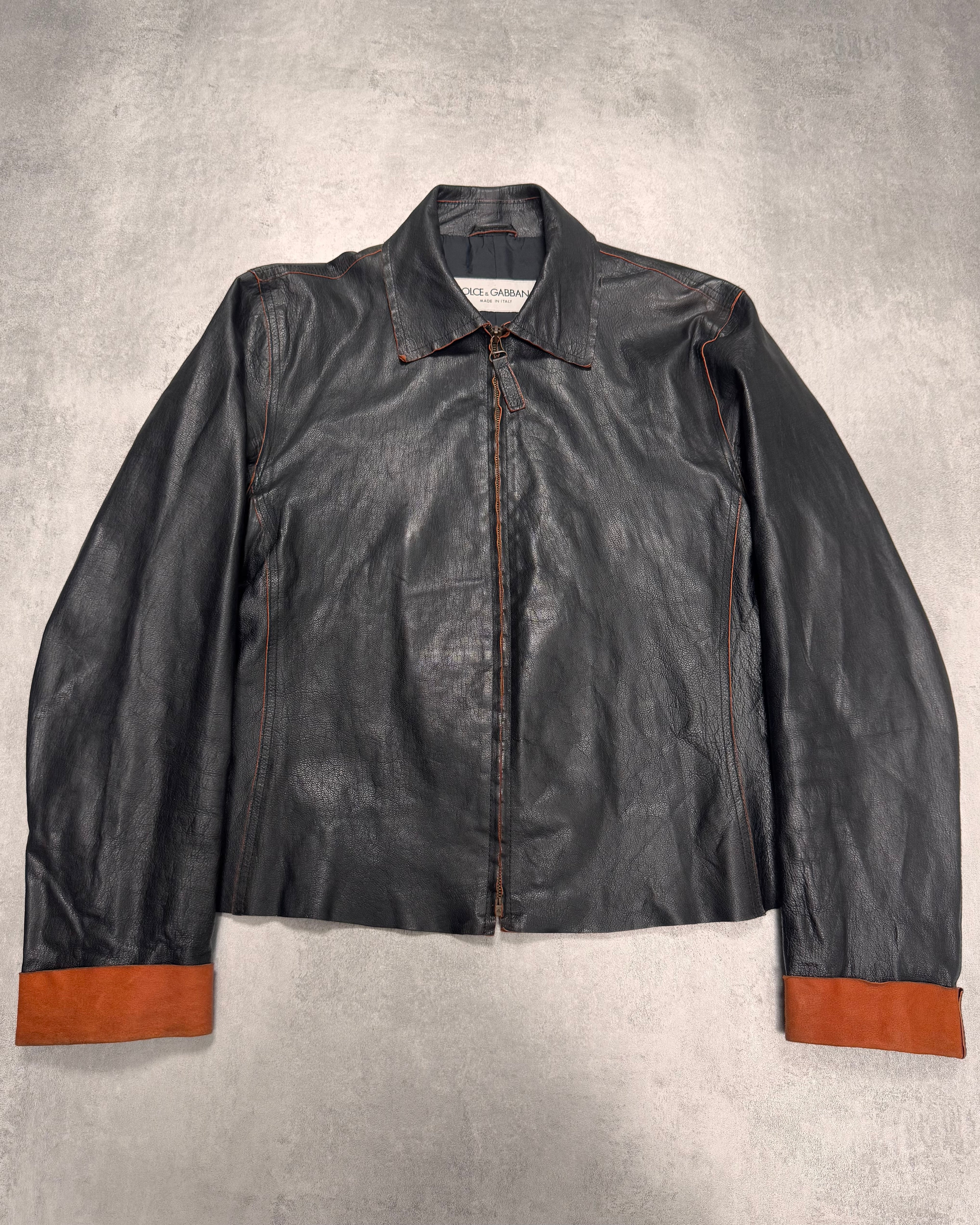1990s Dolce & Gabbana Black Leather Orange Suede Jacket