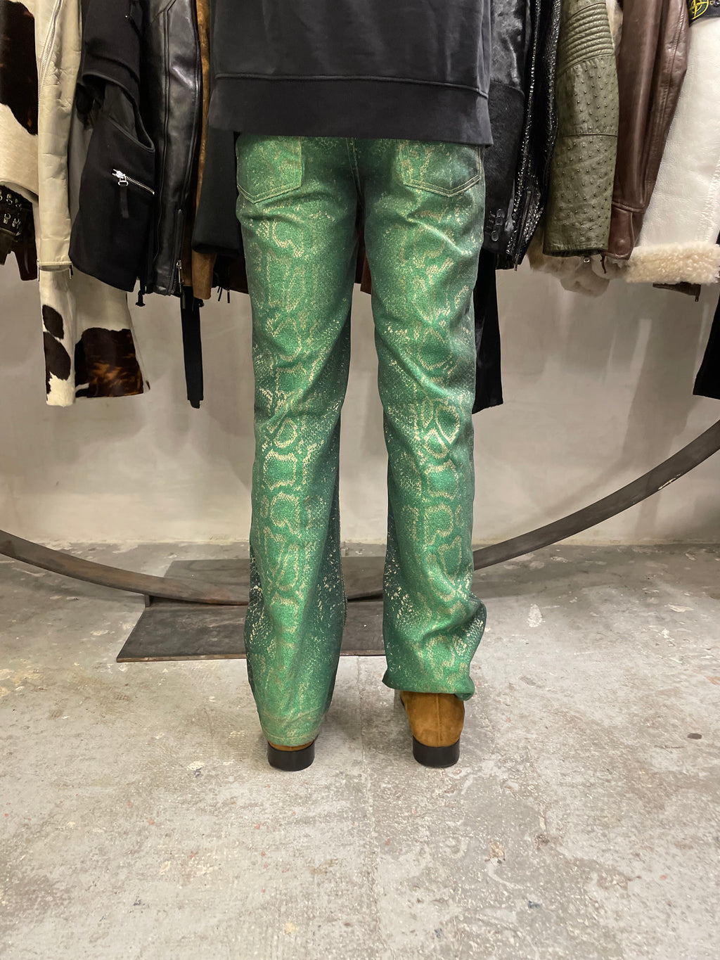 AW1999 Roberto Cavalli Green Legend Python Effect Pants