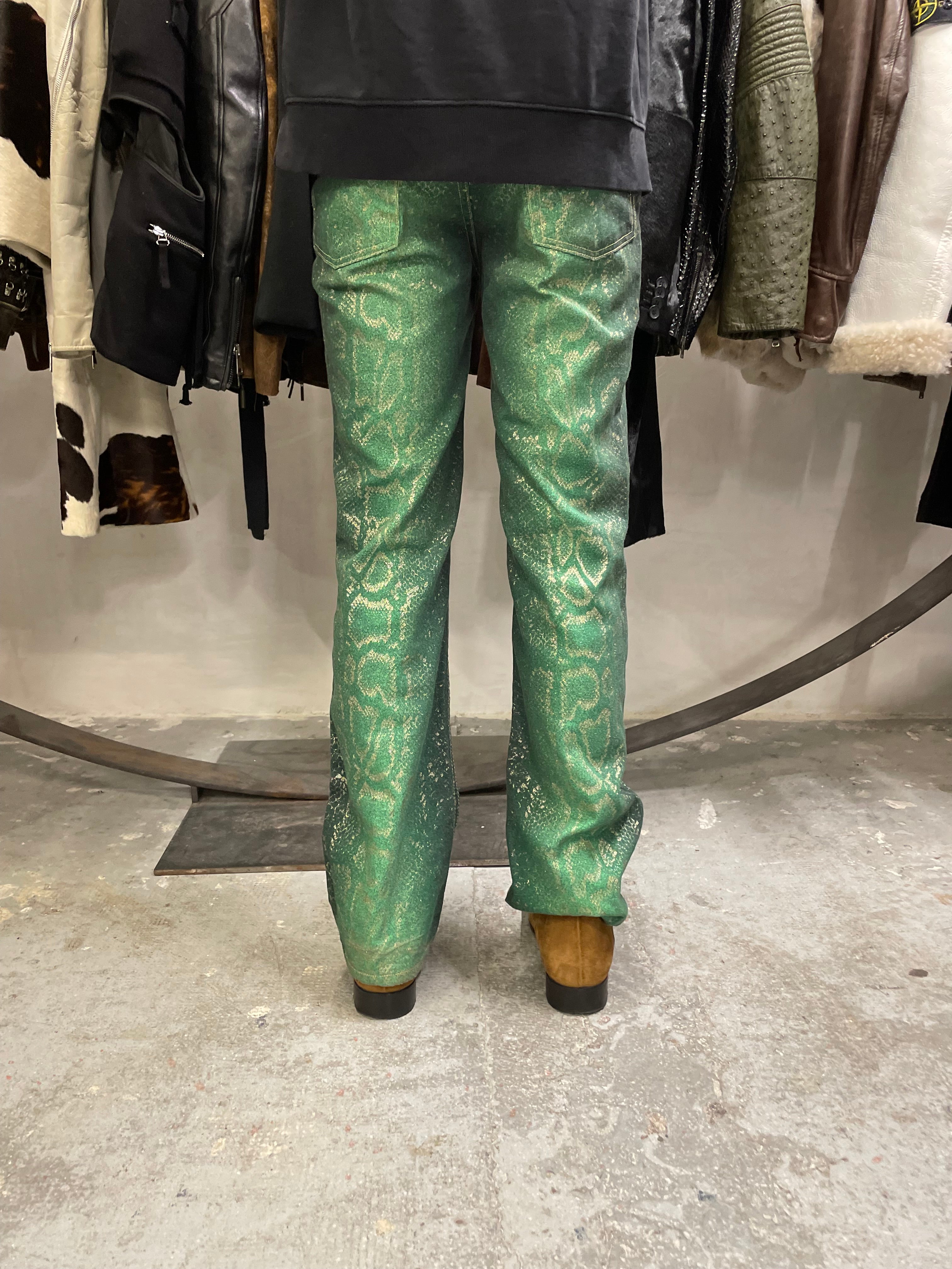 AW1999 Roberto Cavalli Green Legend Python Effect Pants