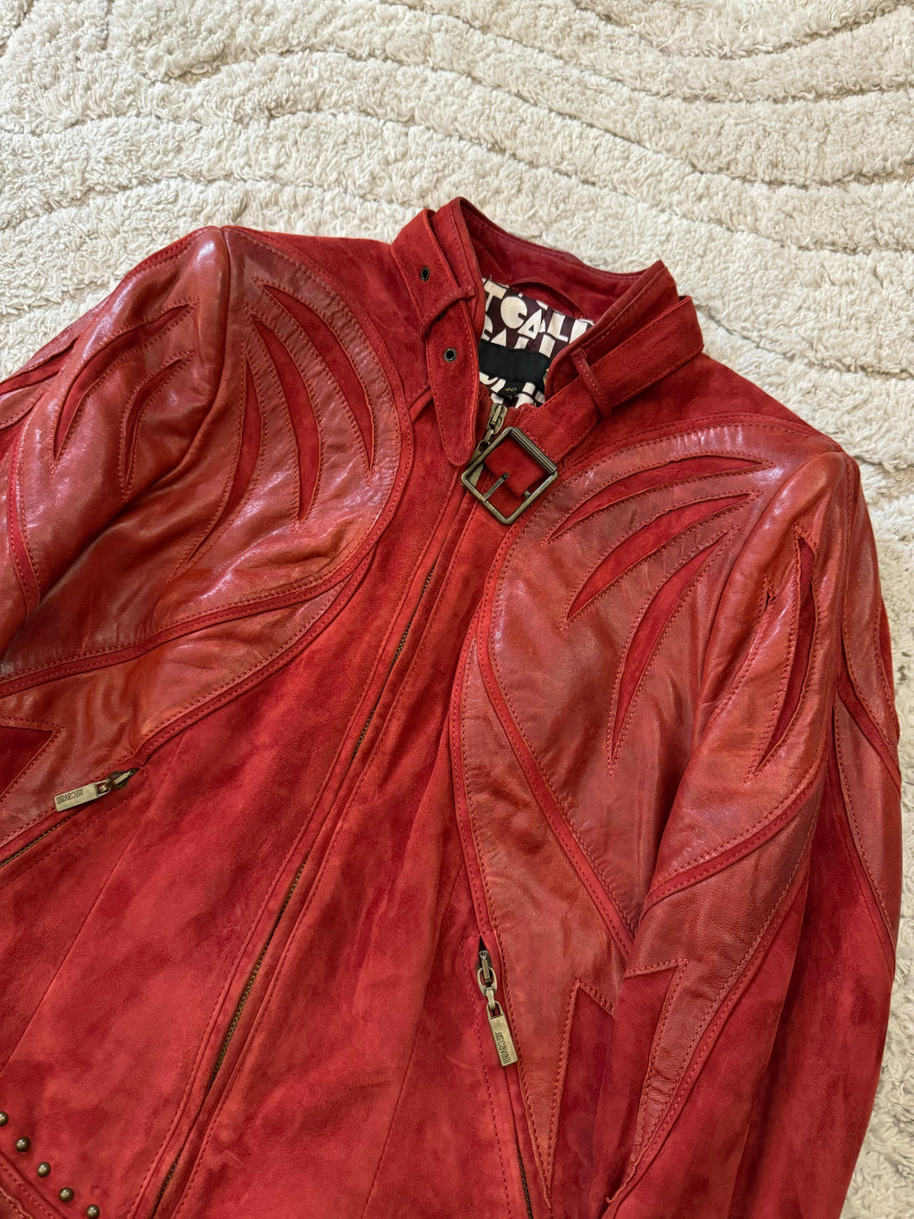 SS2009 Cavalli Geometrical Studded Leather Jacket (XS)