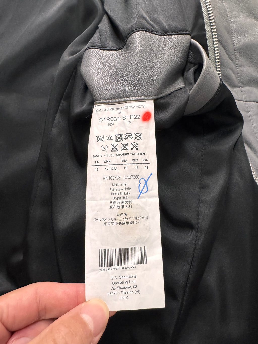 FW2014 Emporio Armami Asymmetrical Grey Leather Jacket