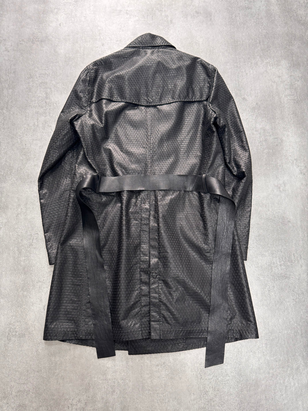 FW2013 Emporio Armani Honeycomb Black Leather Trench Coat