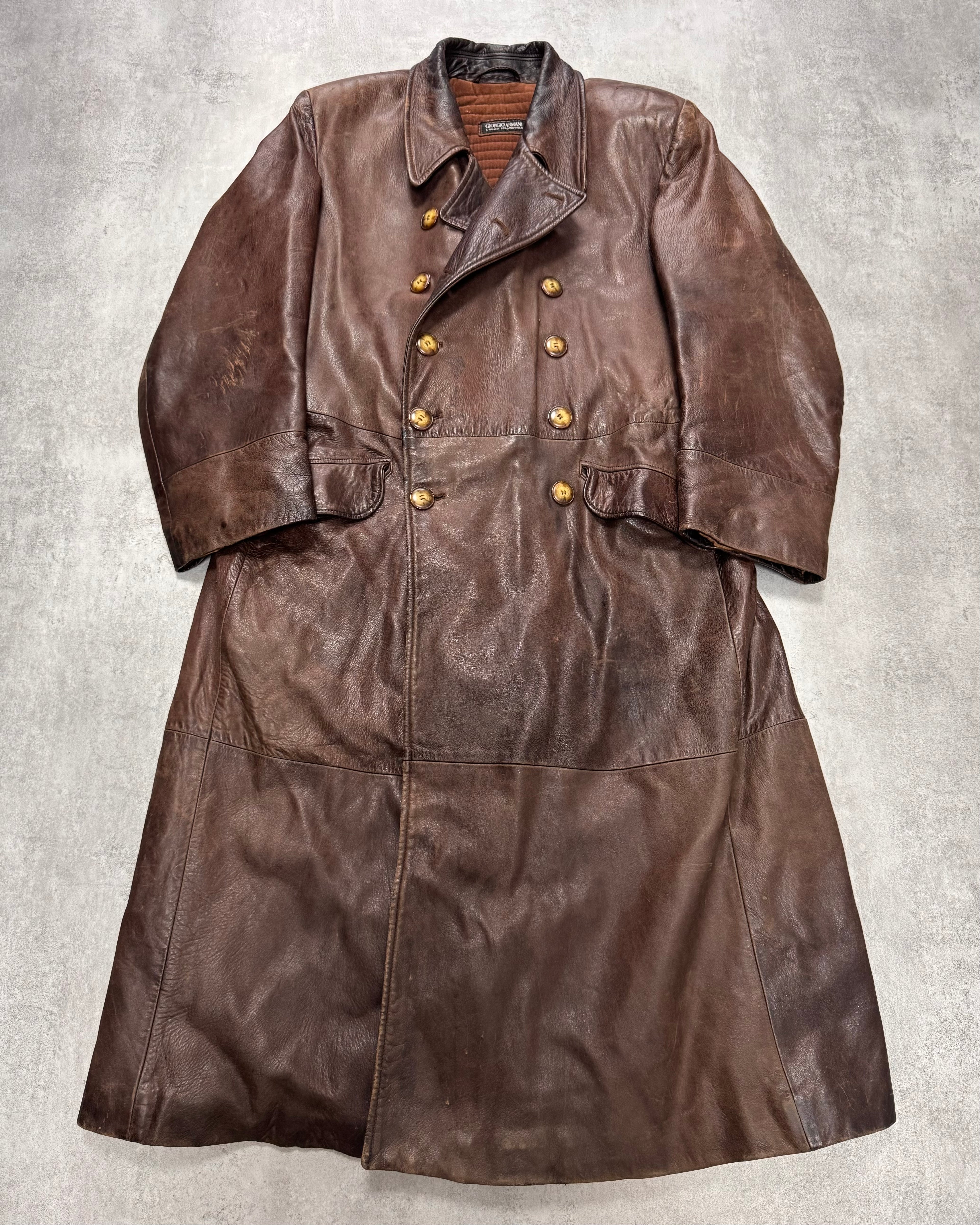 1990s Giorgio Armani Brown Leather Long Coat