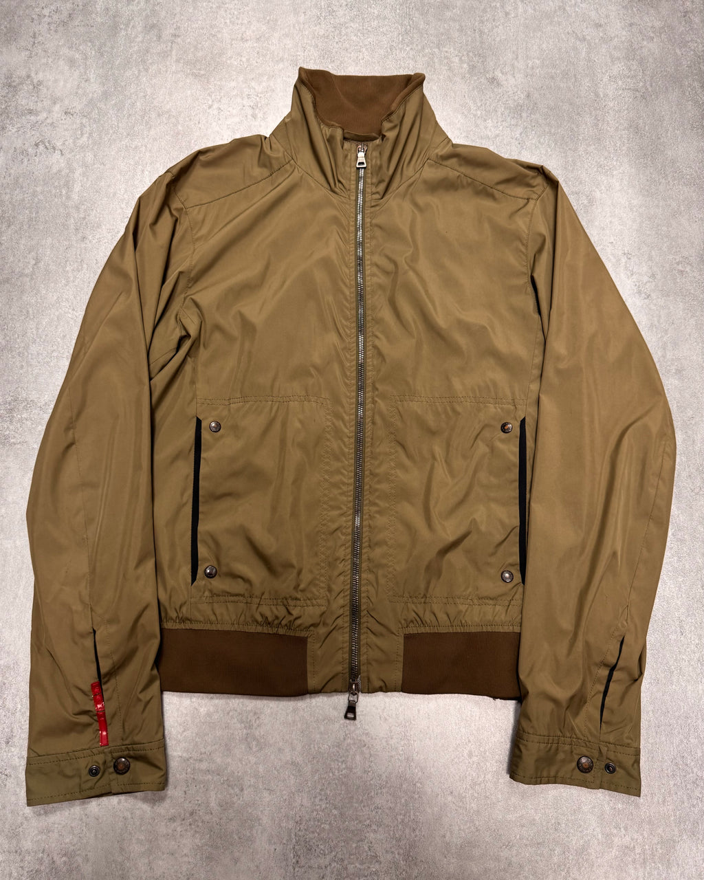 2000s Prada High Neck Khaki Nylon Jacket