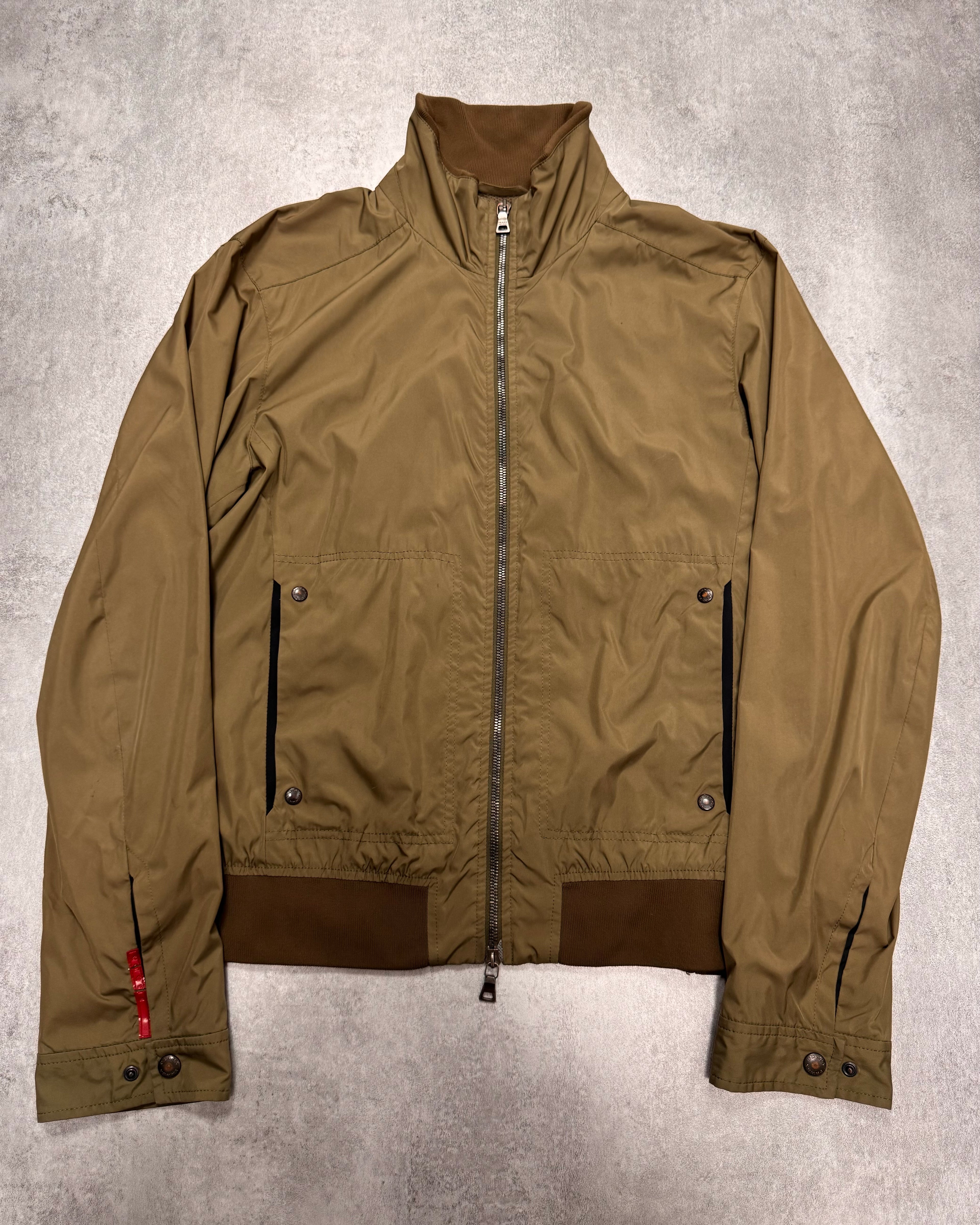 2000s Prada High Neck Khaki Nylon Jacket
