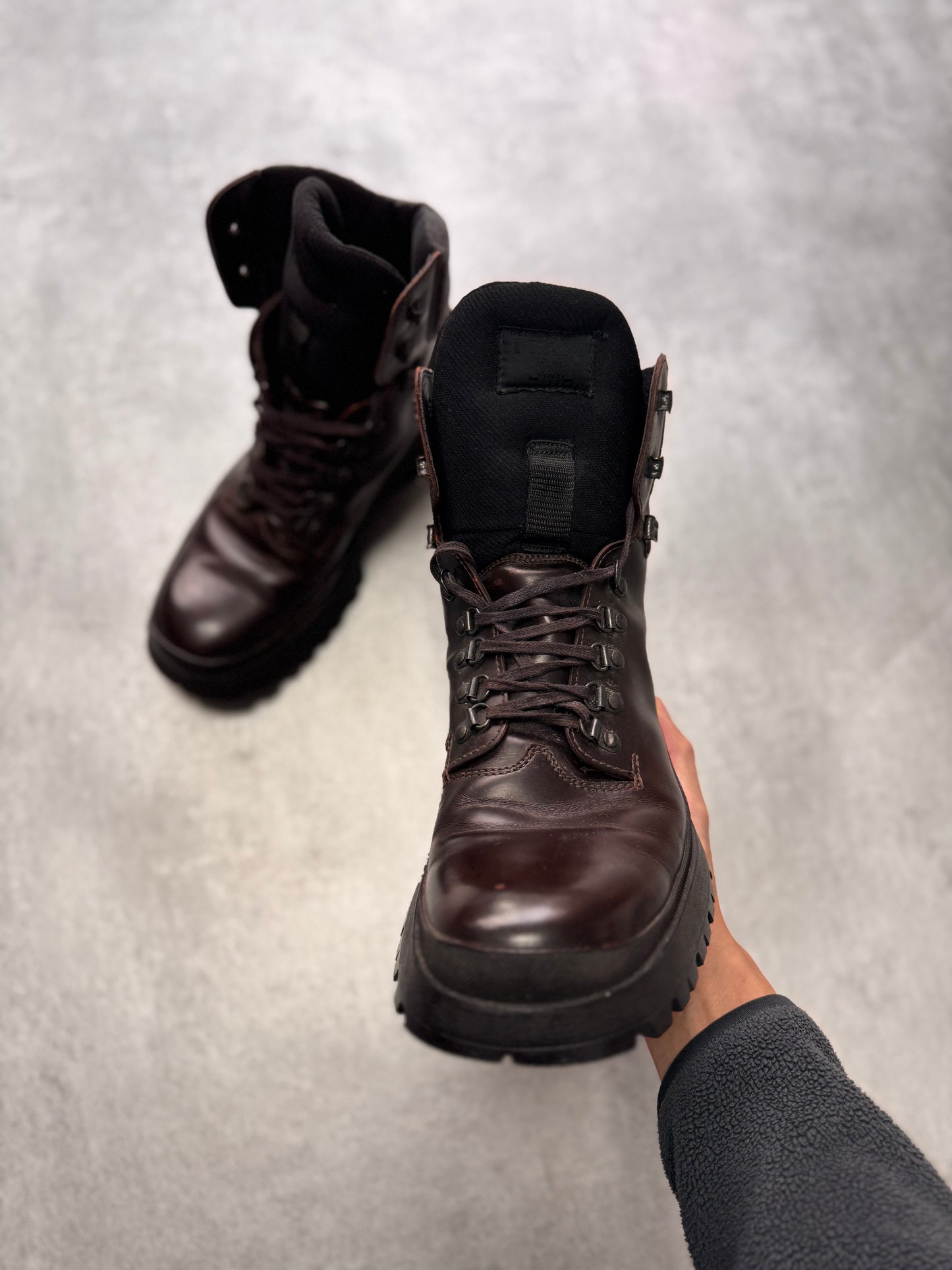 FW1999 Prada Brown Leather Hiking Boots (44eu/us10)