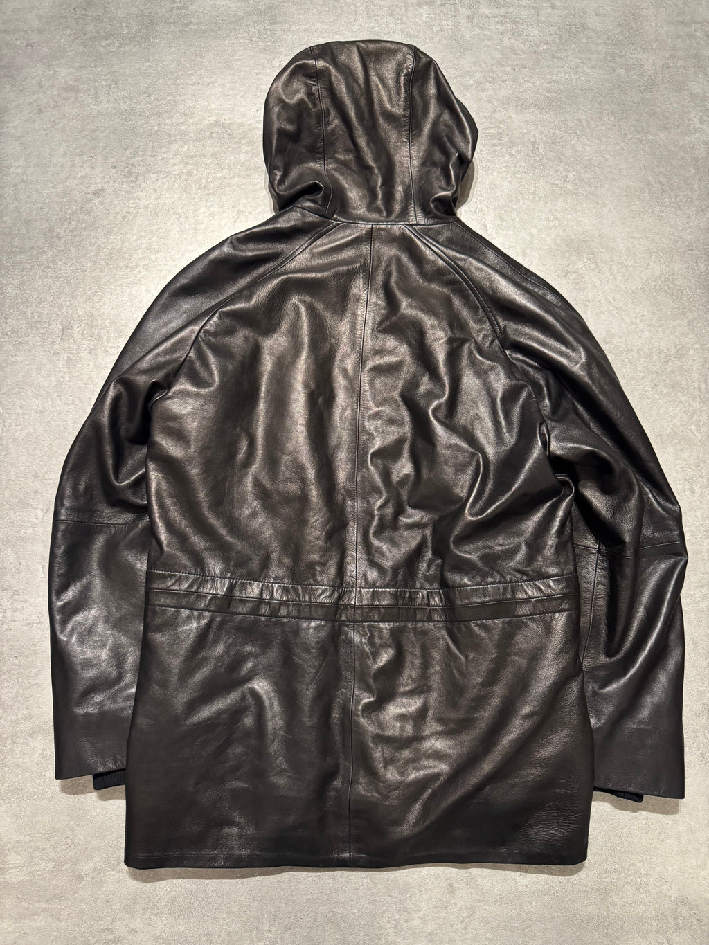 2000s Prada Sample Black Hooded Leather Jacket