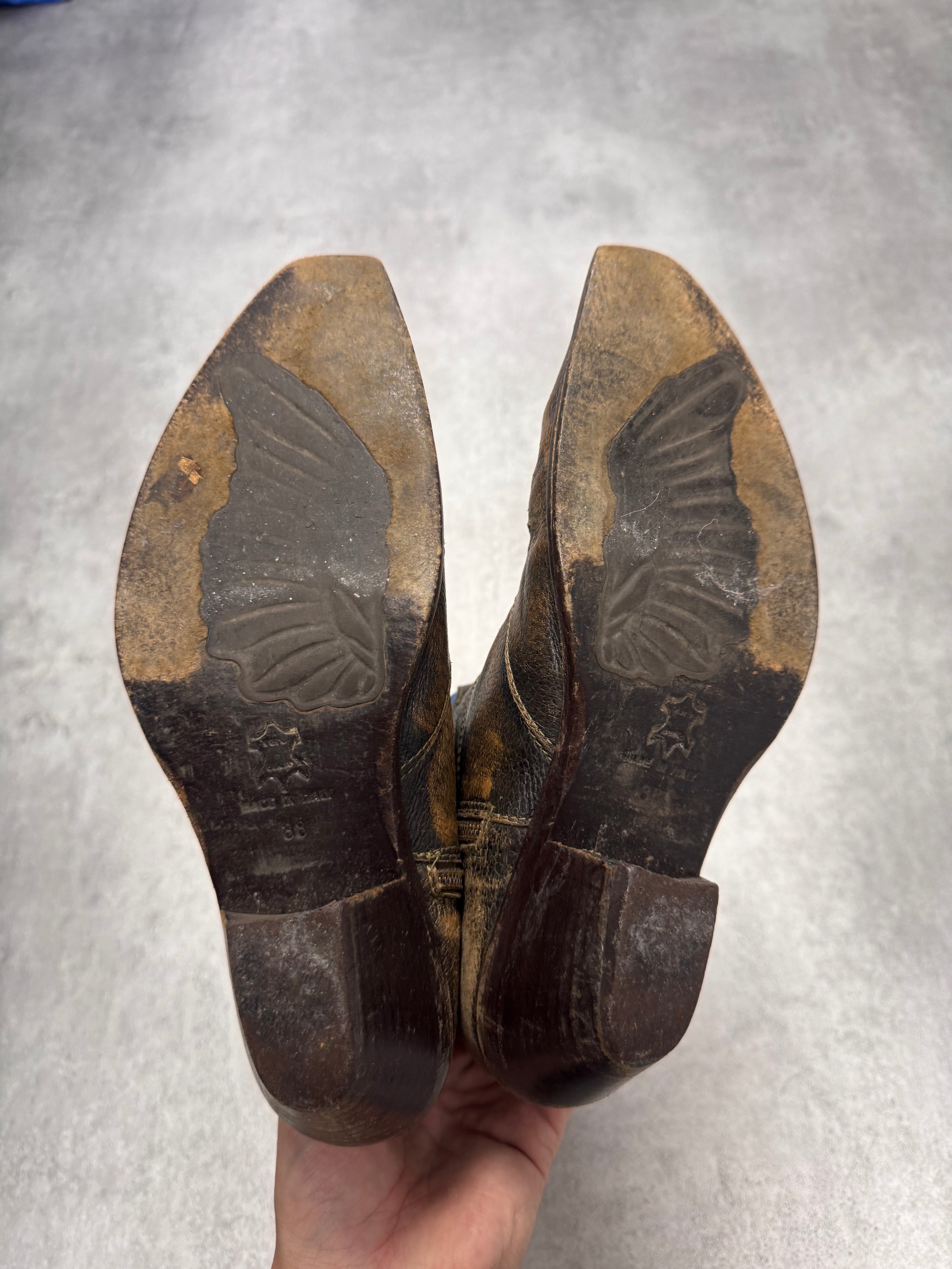 Roberto Cavalli Santiag Blue Fantasy Faded Leather Boots