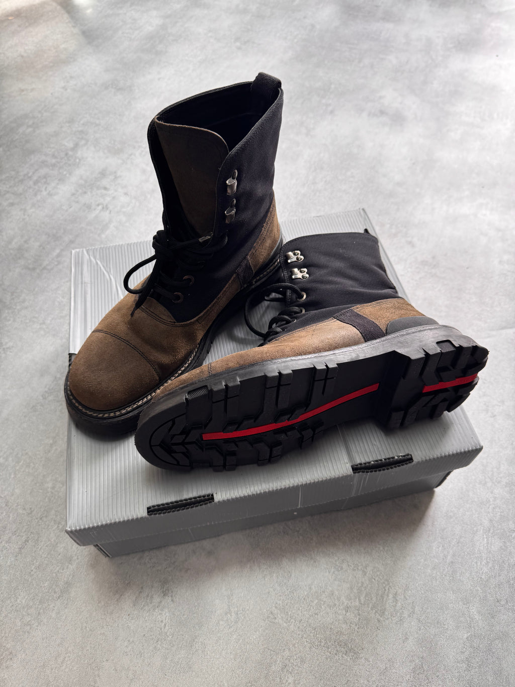 2000s Prada Hiking Suede Hybrid Leather Boots