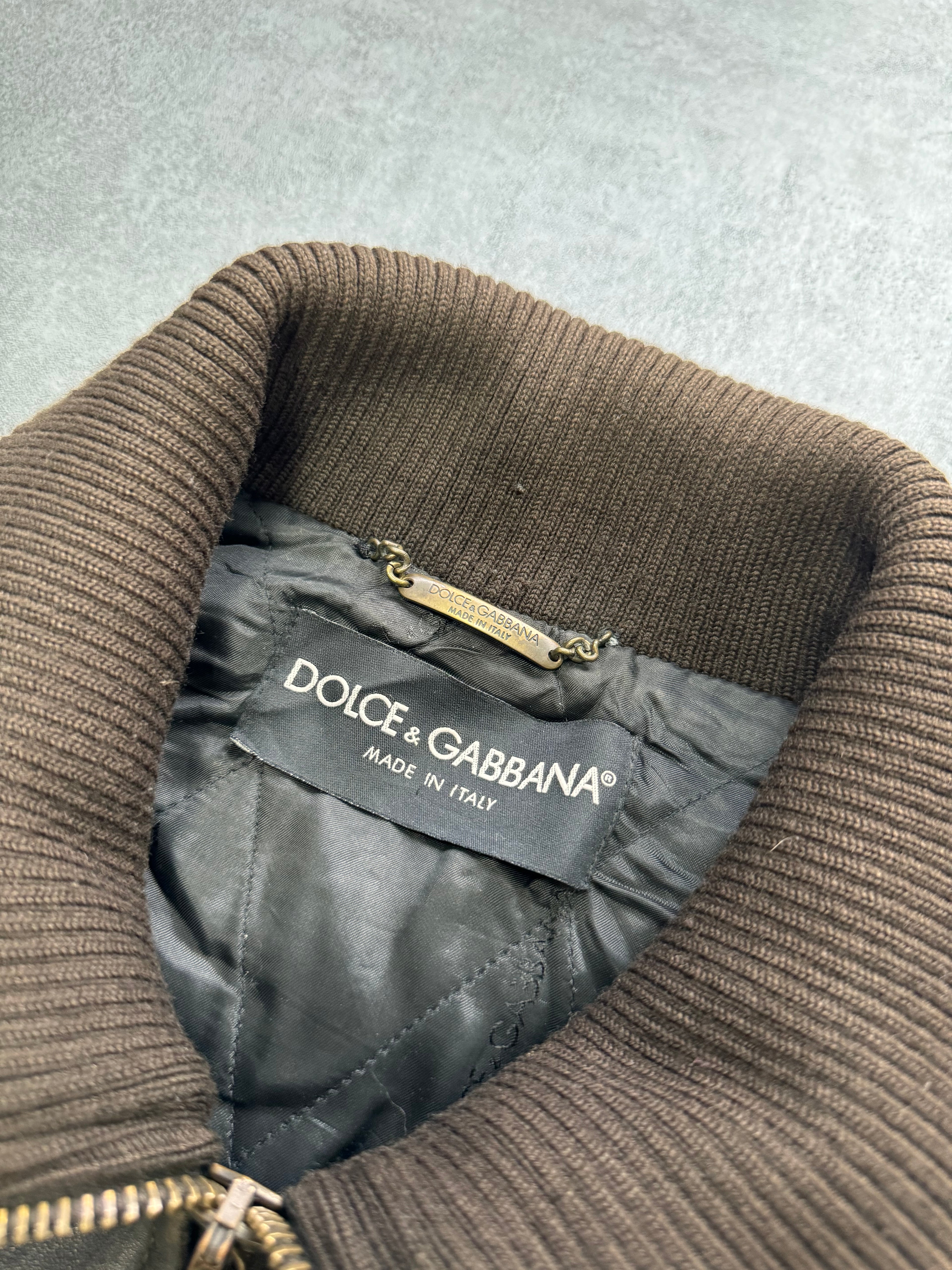 2000s Dolce & Gabbana Minimalist Distressed Leather Jacket