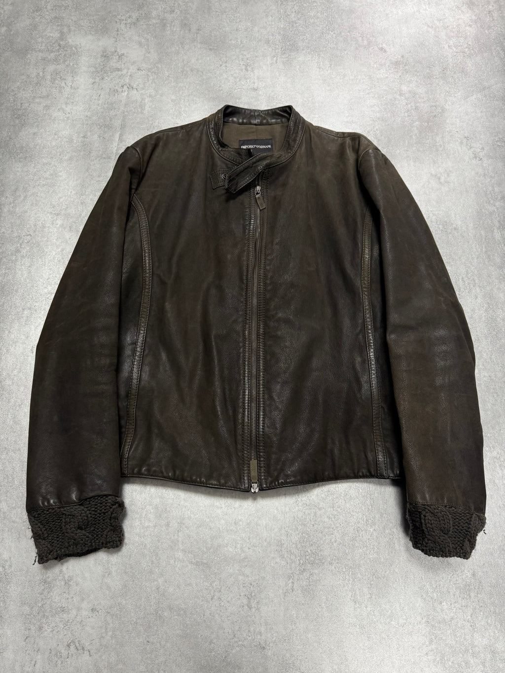AW2009 Emporio Armani Brown Leather Wool Embelishments Jacket