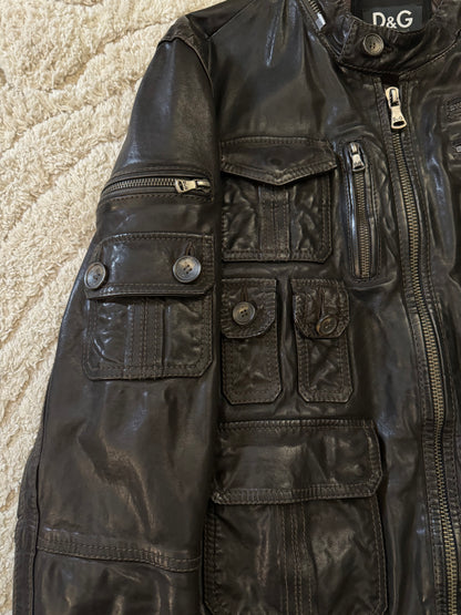 AW04 Dolce & Gabbana Army Multi-Pocket Leather Jacket (M)