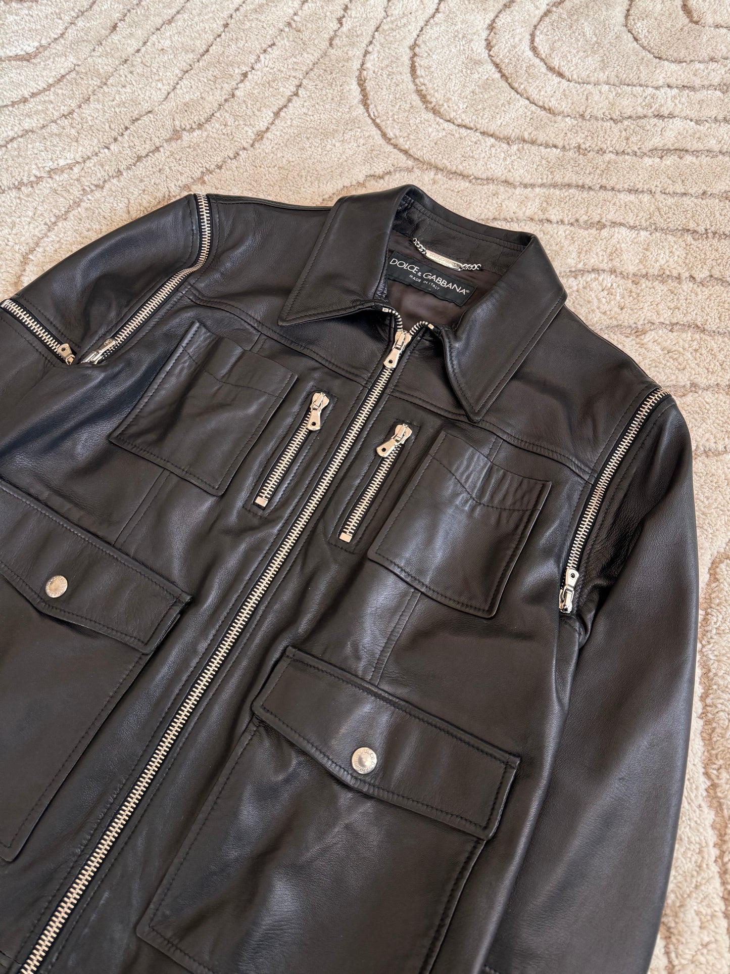 SS2002 Dolce & Gabbana Multi Zip Leather Jacket (M)