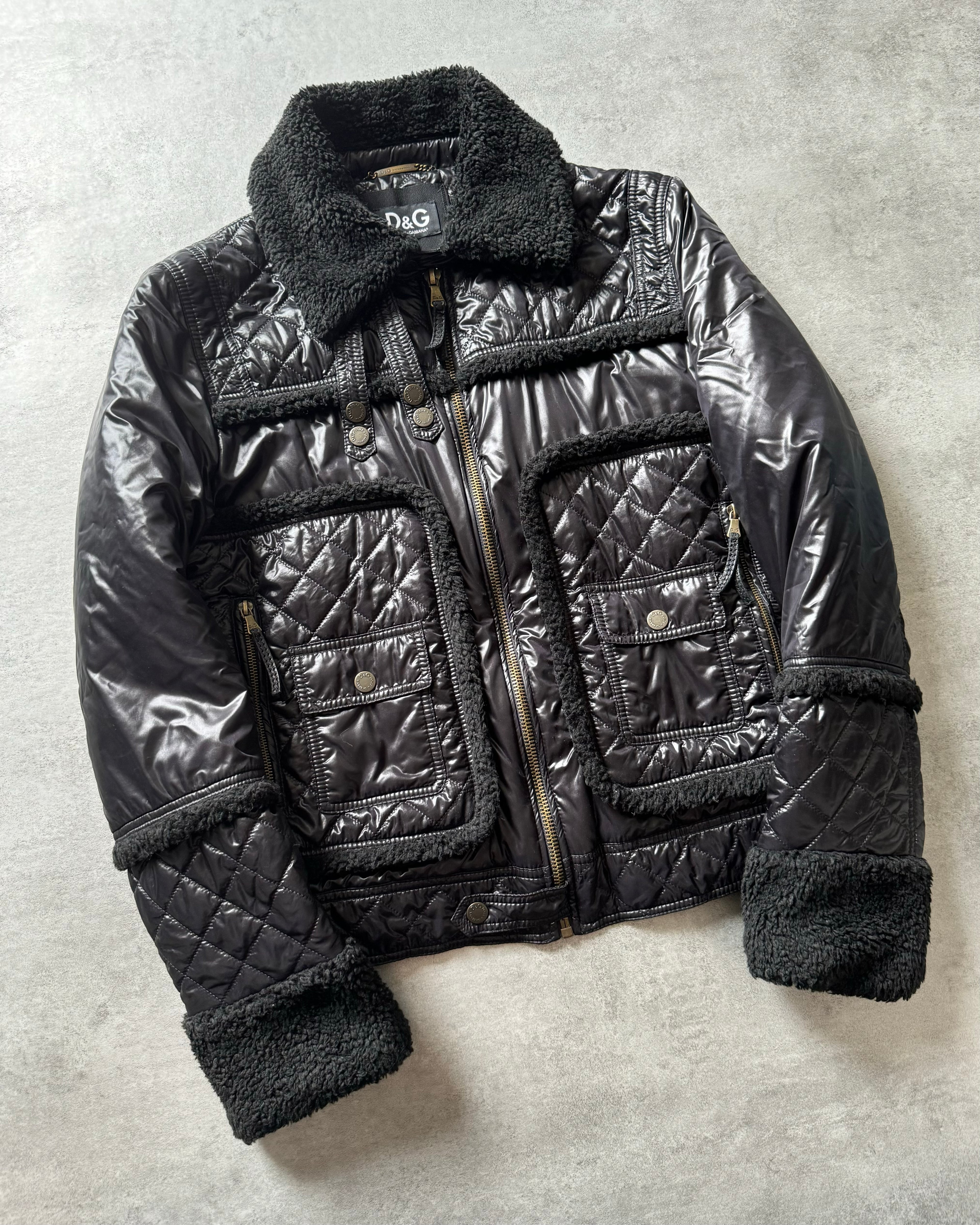 2000s Dolce & Gabbana Shearling Black Mafia Jacket (M)