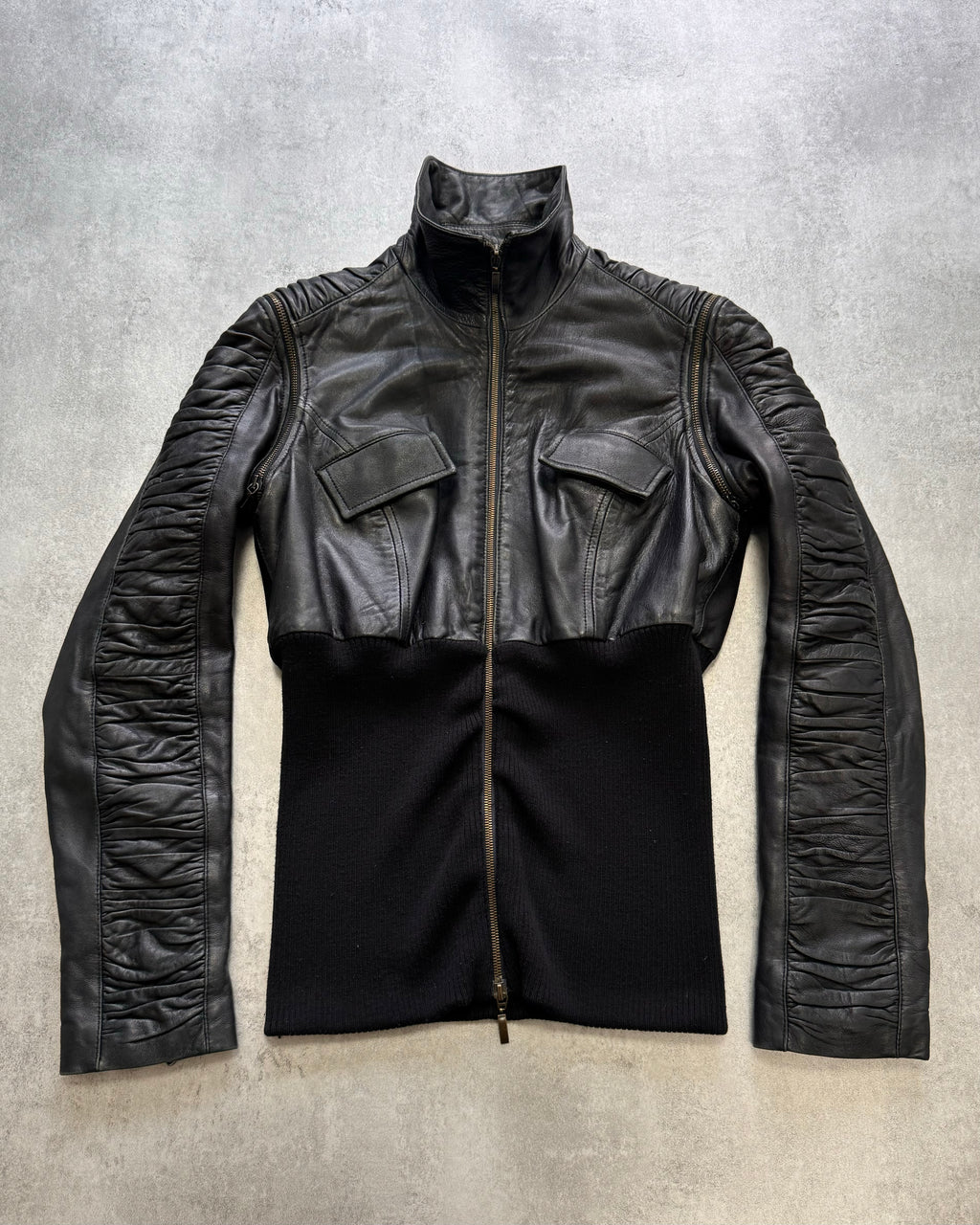 2000s Dolce & Gabbana Plissé Hybrid Leather Jacket (XS)