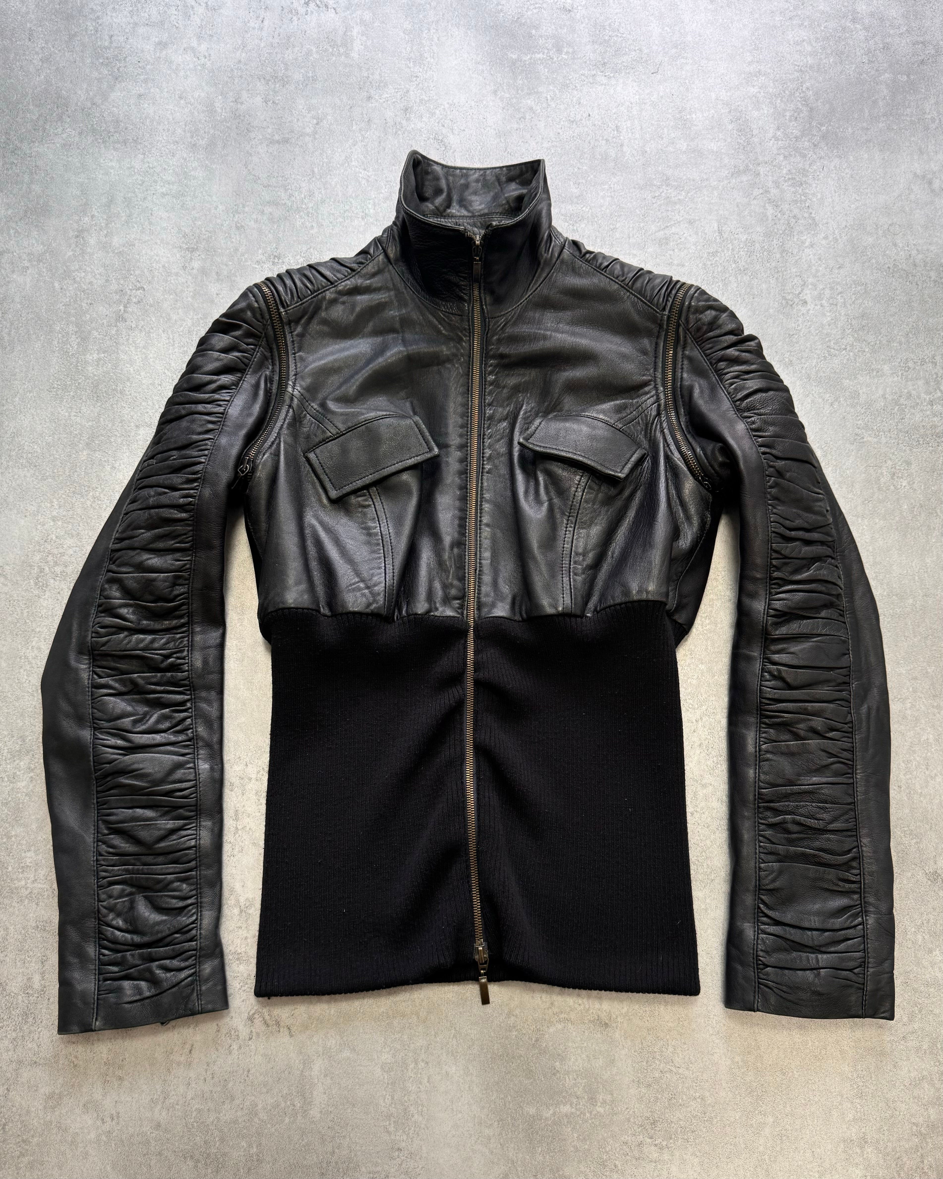 2000s Dolce & Gabbana Plissé Hybrid Leather Jacket (XS)