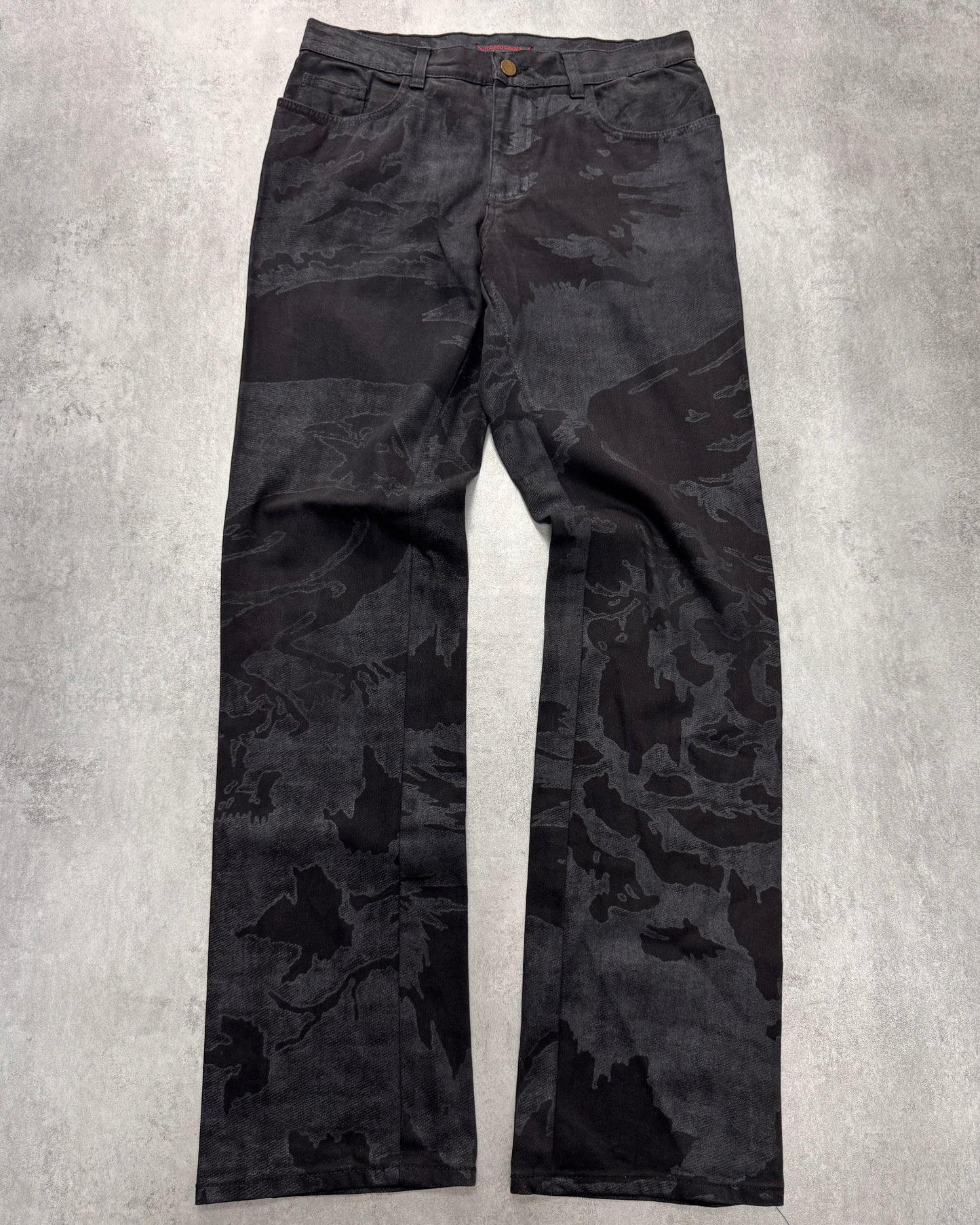 AW2001/02 Roberto Cavalli Black Crow Camouflage Pants (S)