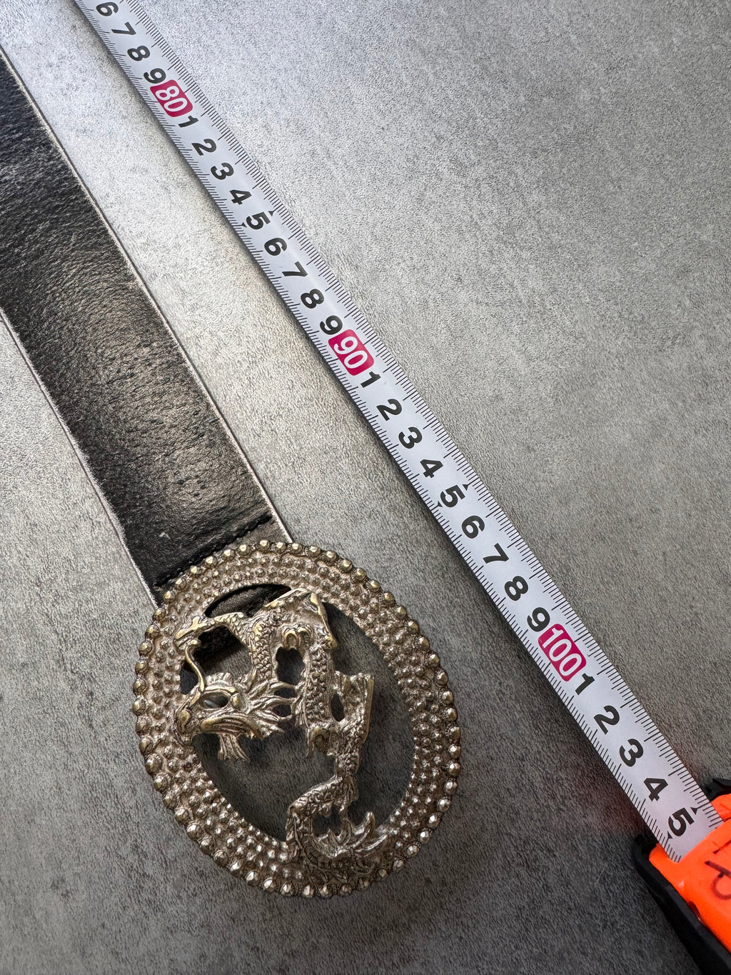 2000s Cavalli Silver Dragon Faded Leather Belt