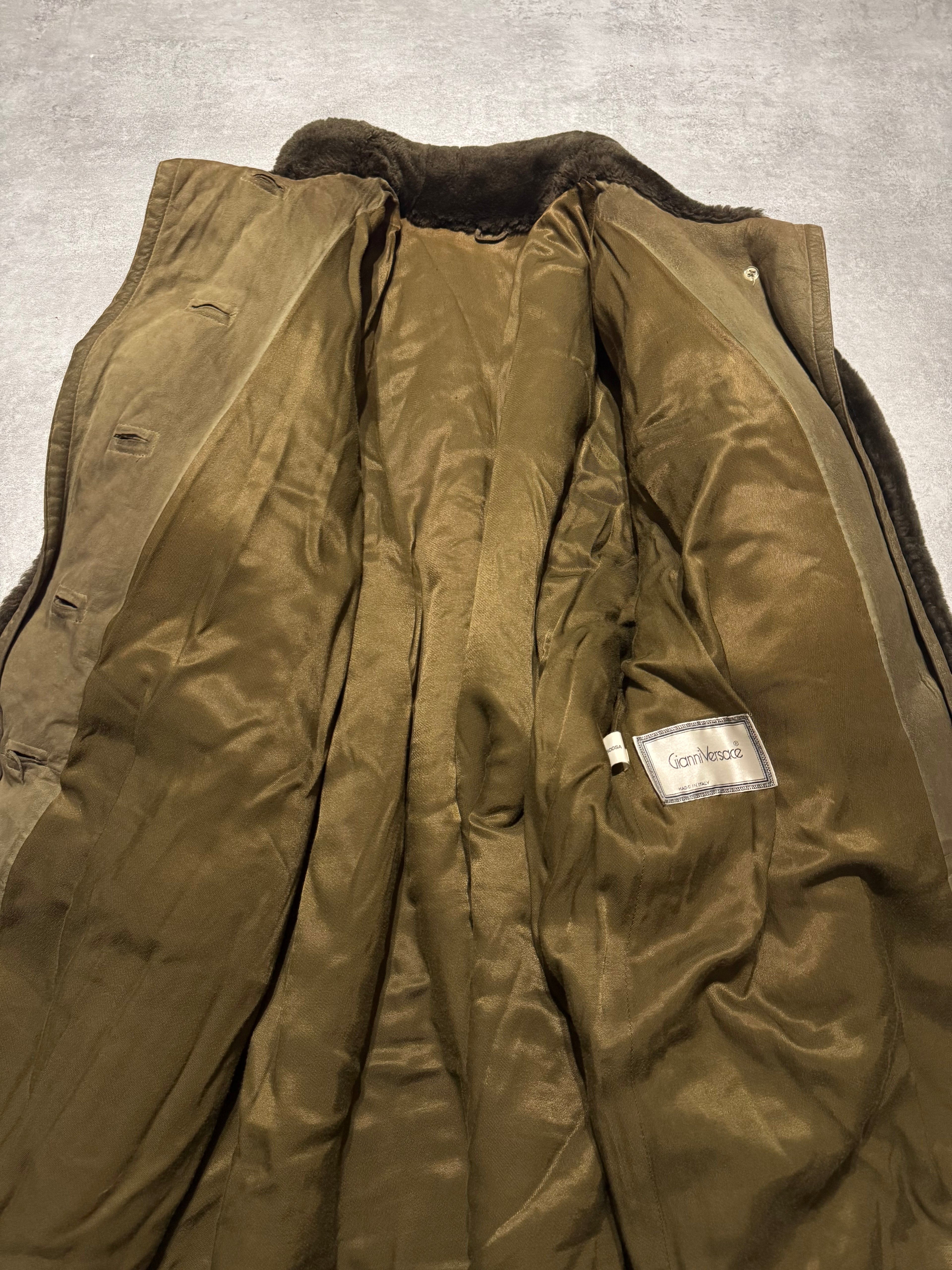 1980s Gianni Versace Brown Faux-Fur Long Coat