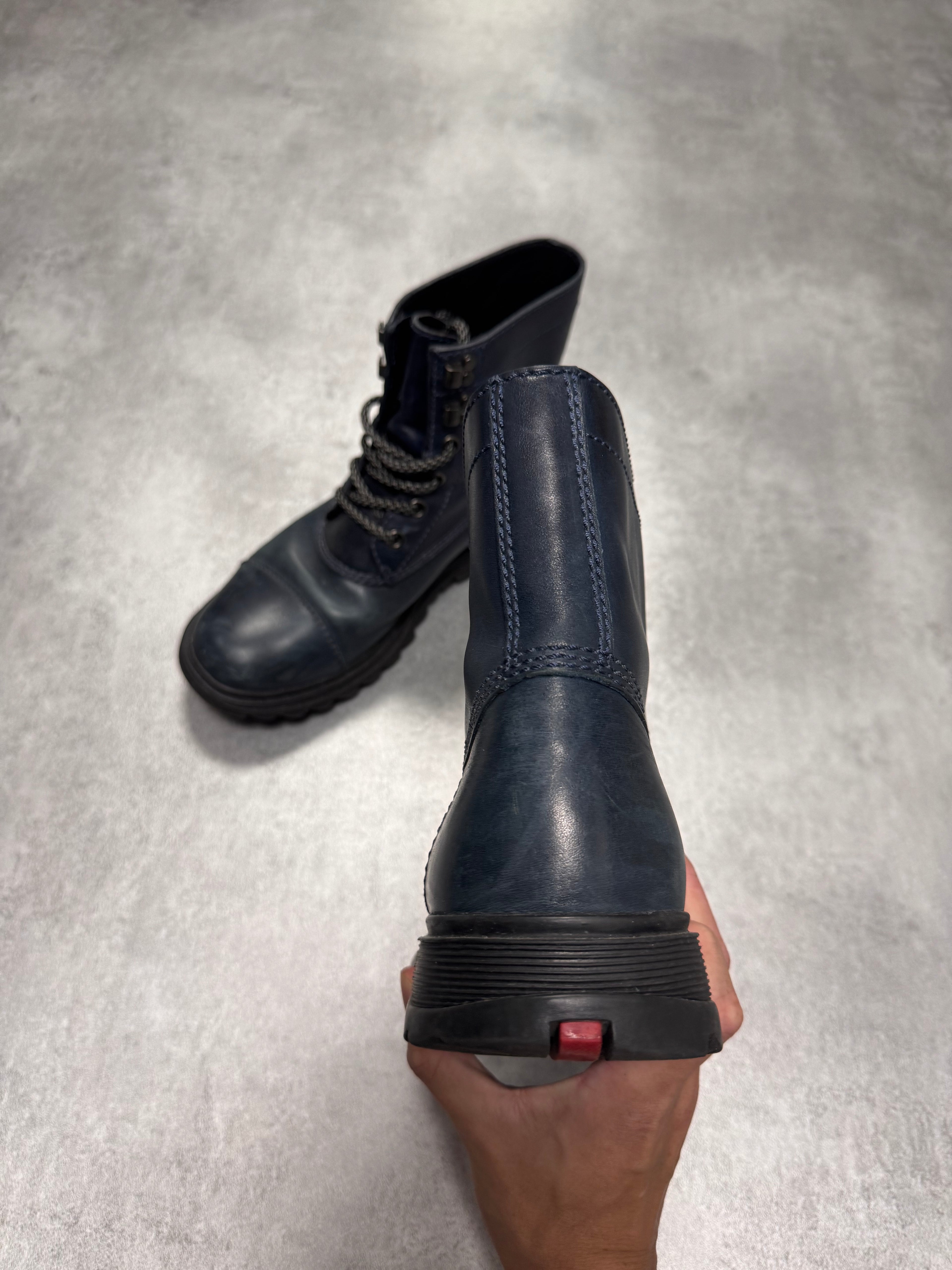 2000s Prada Hiking Navy Leather Boots