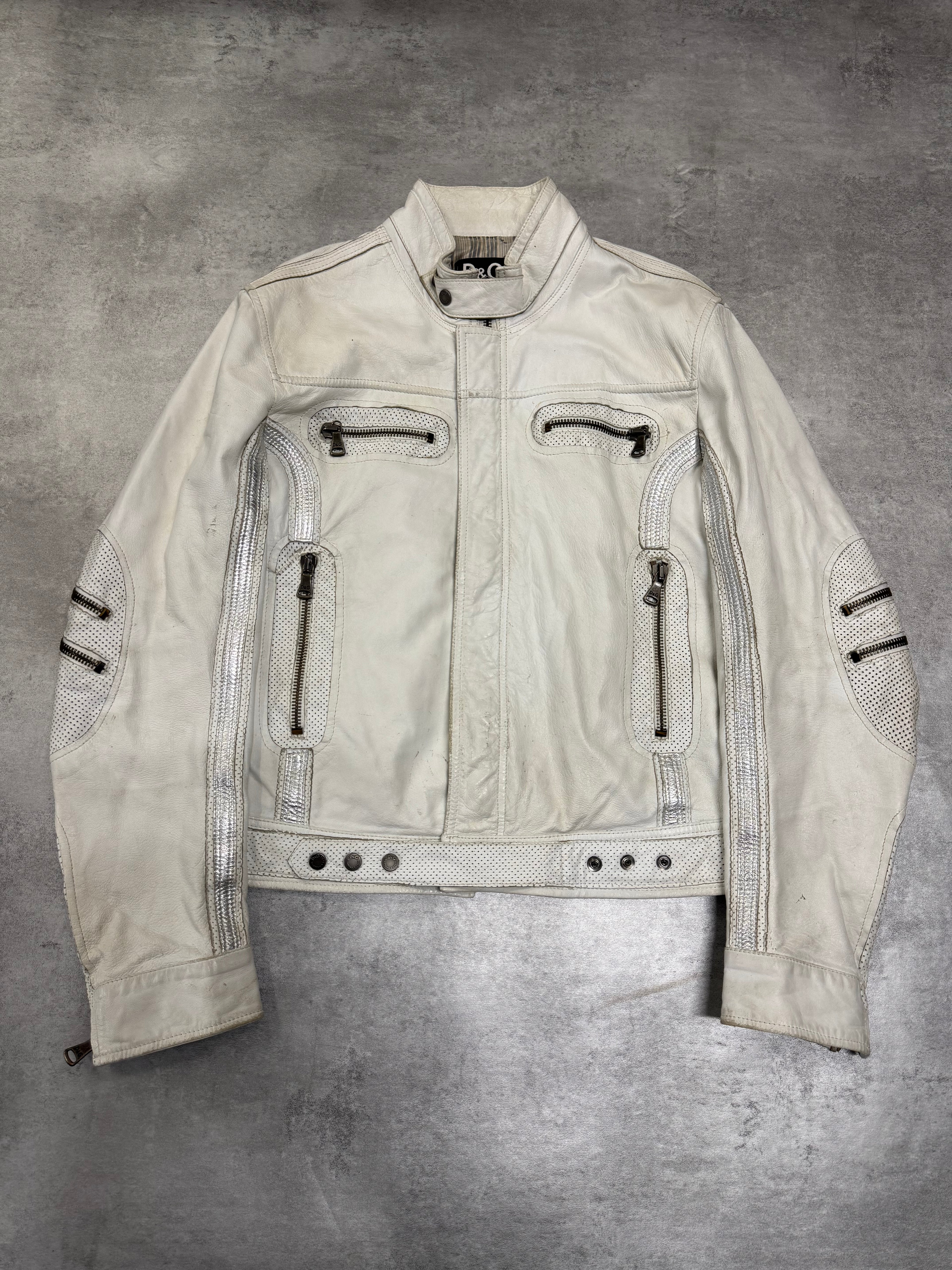 SS2005 Dolce & Gabbana Apocalyptic Biker White Leather Jacket (M)