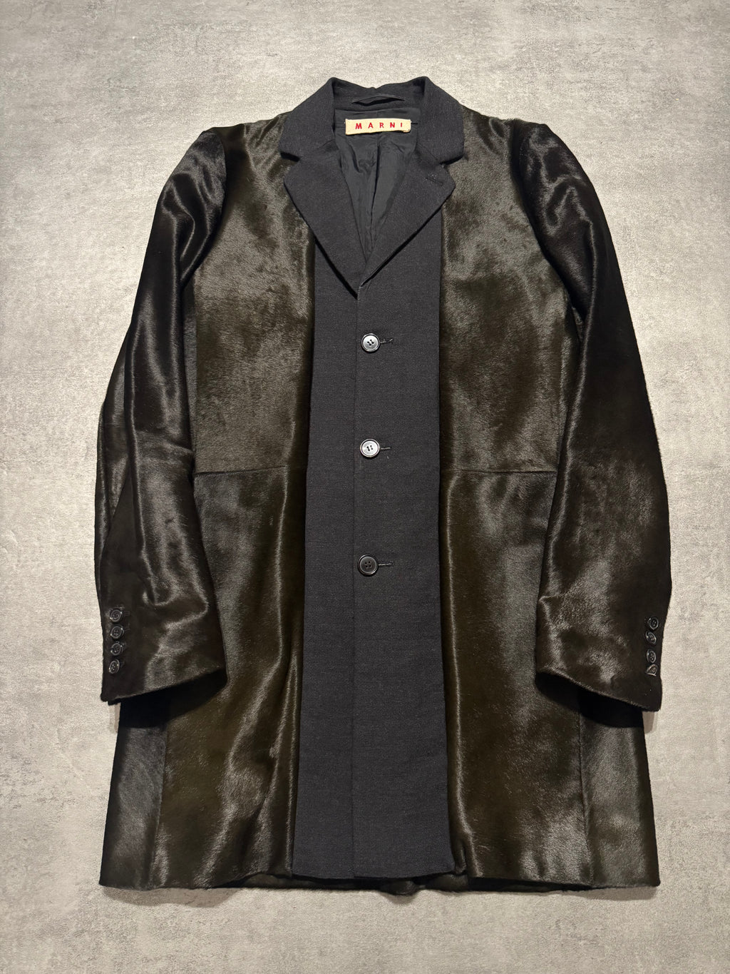 Marni Fur Calf Leather & Wool Long Jacket