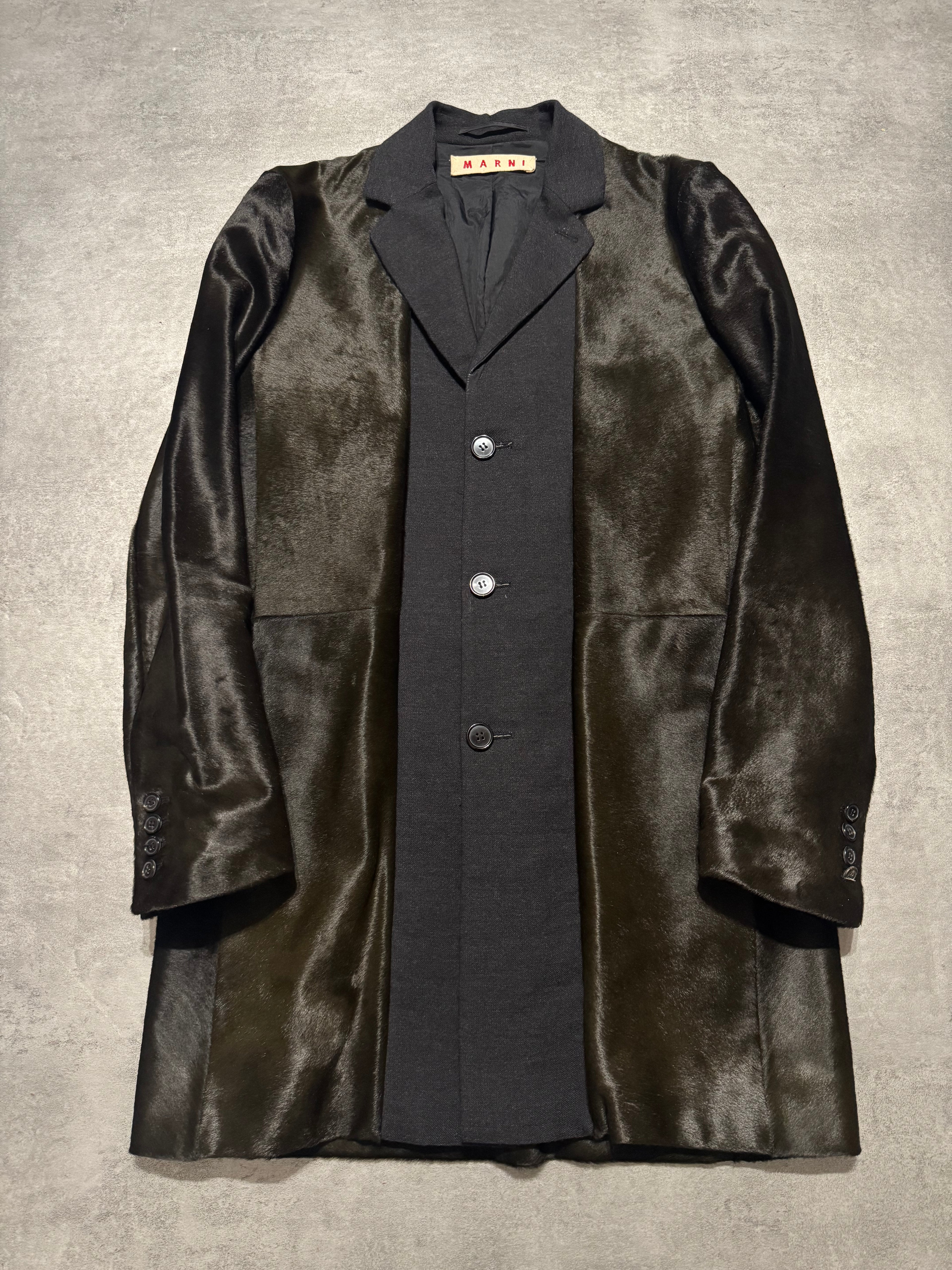 Marni Fur Calf Leather & Wool Long Jacket