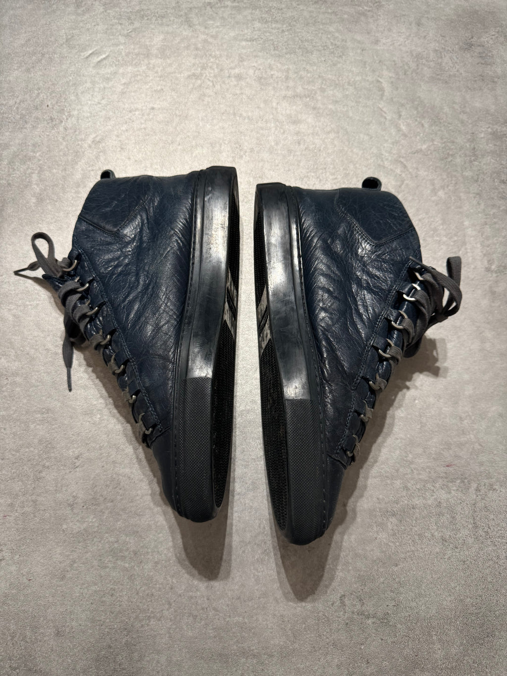 Balenciaga Arena High Navy Cracked Leather Sneakers