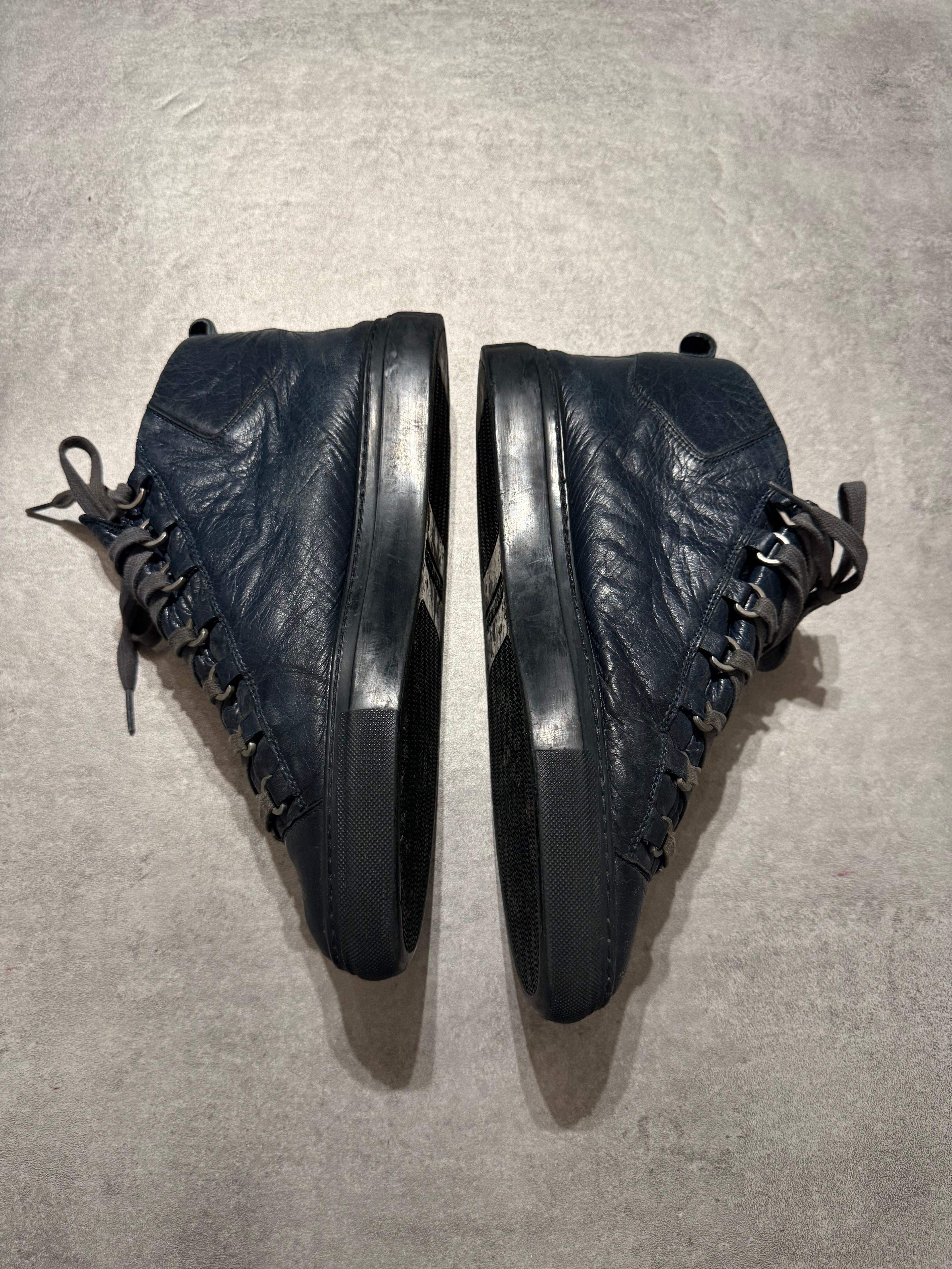 Balenciaga Arena High Navy Cracked Leather Sneakers