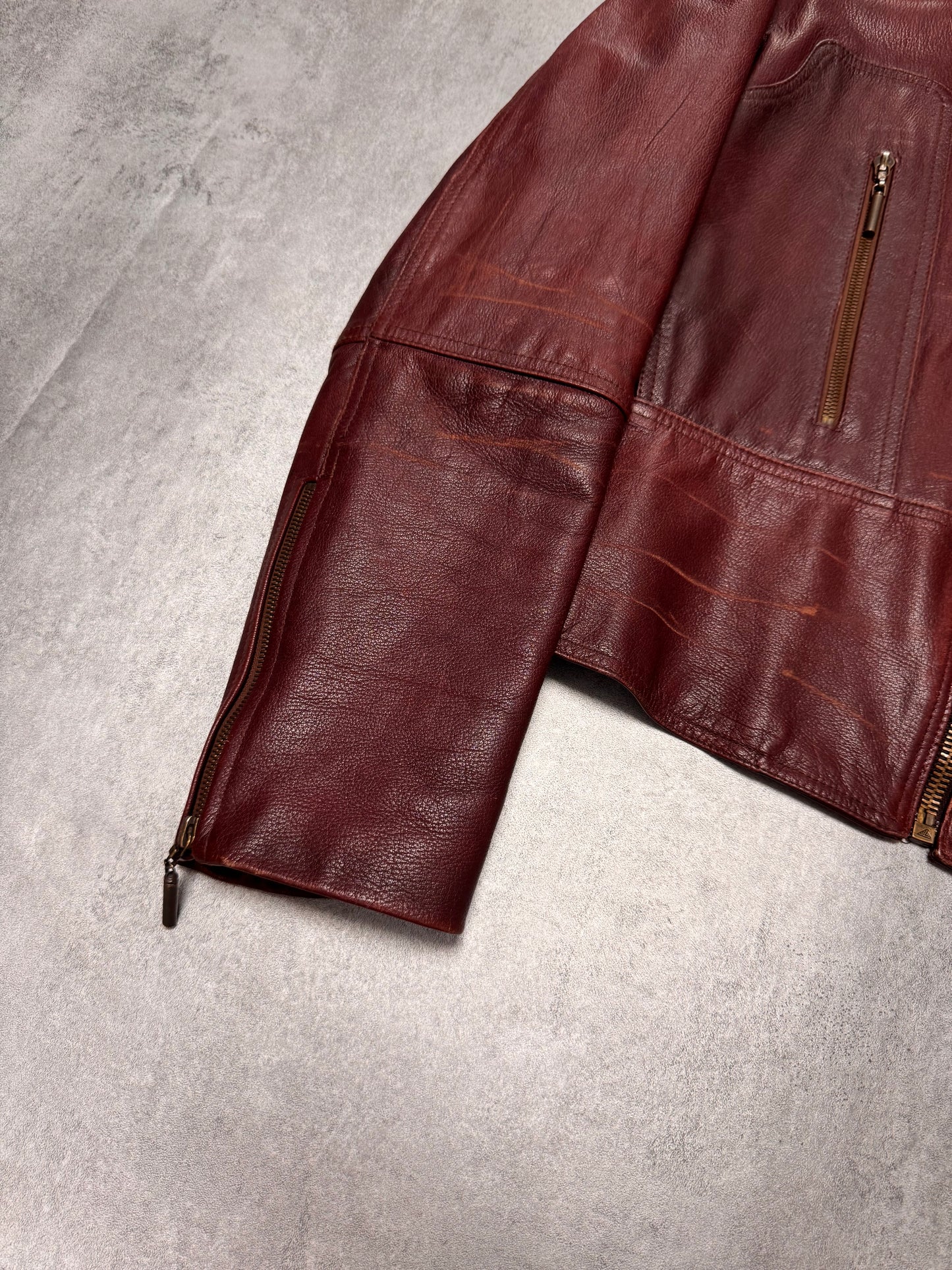 2000s Cavalli Fight Club Faded Burgundy Leather Jacket (S/M)