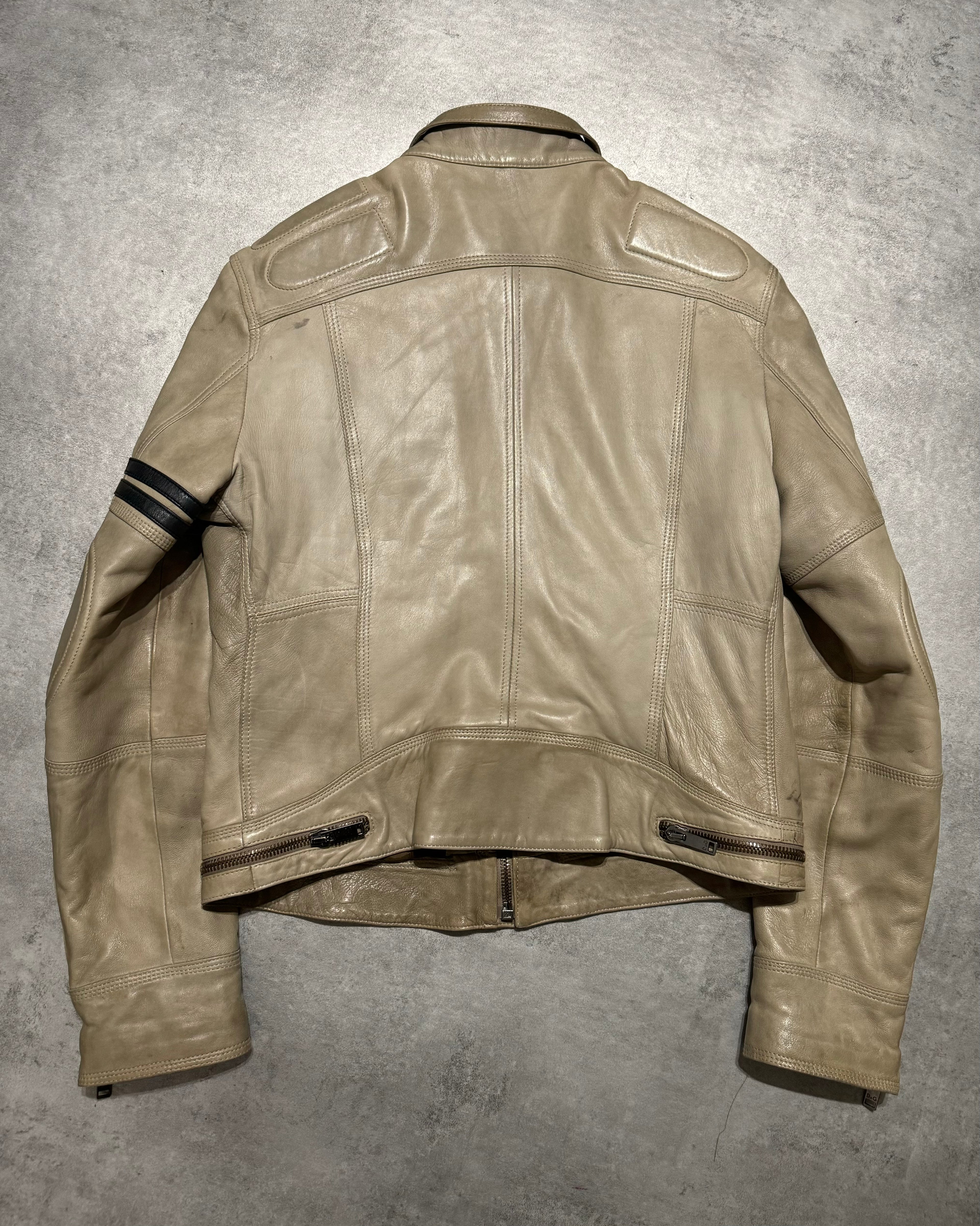 AW2004 Dolce & Gabbana Astro Biker Cafe Cream Leather Jacke (M/L) - 5