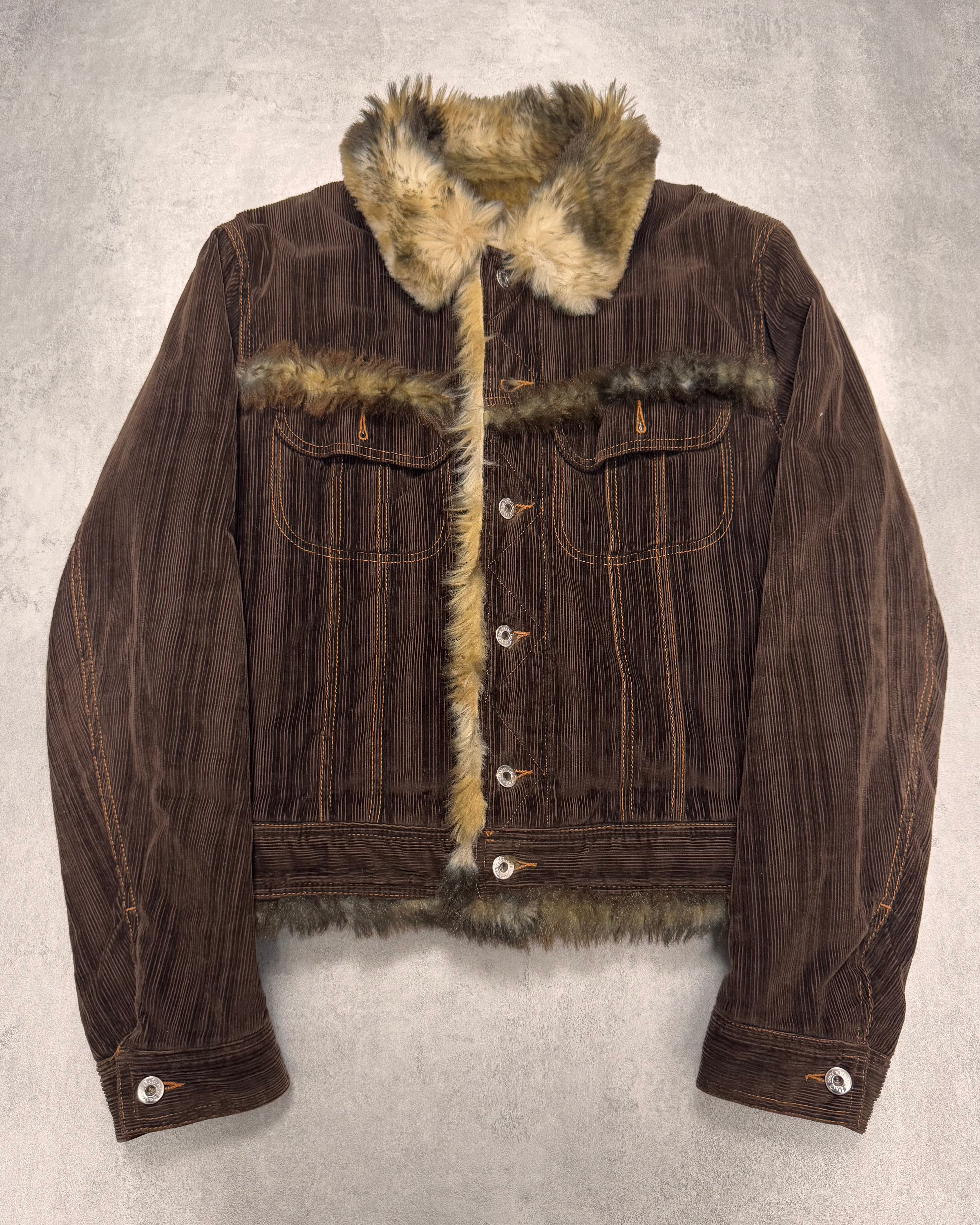 FW2001 Dolce & Gabbana Fur Striped Corduroy Jacket