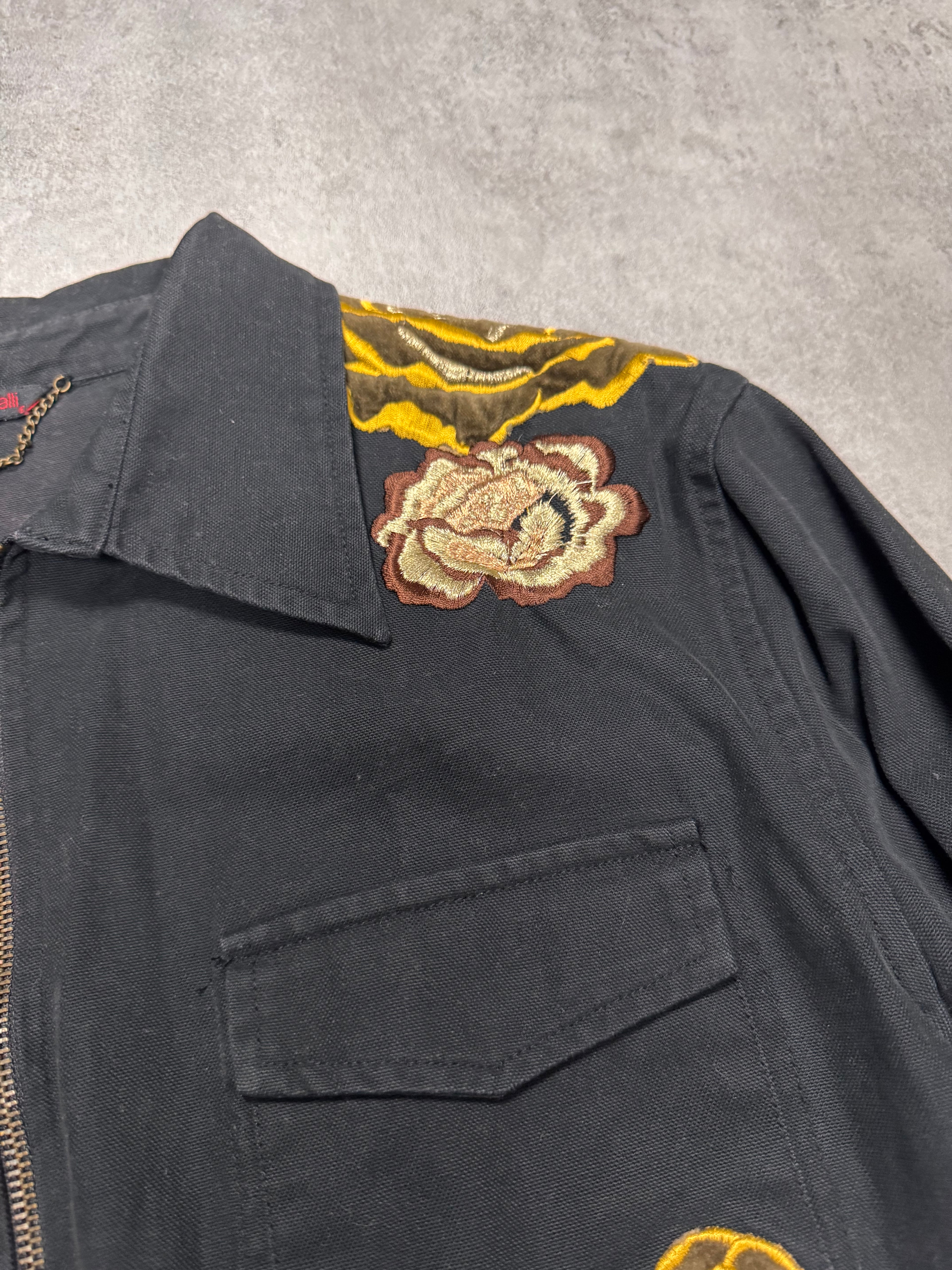 Roberto Cavalli Embroided Flowers Black Jacket