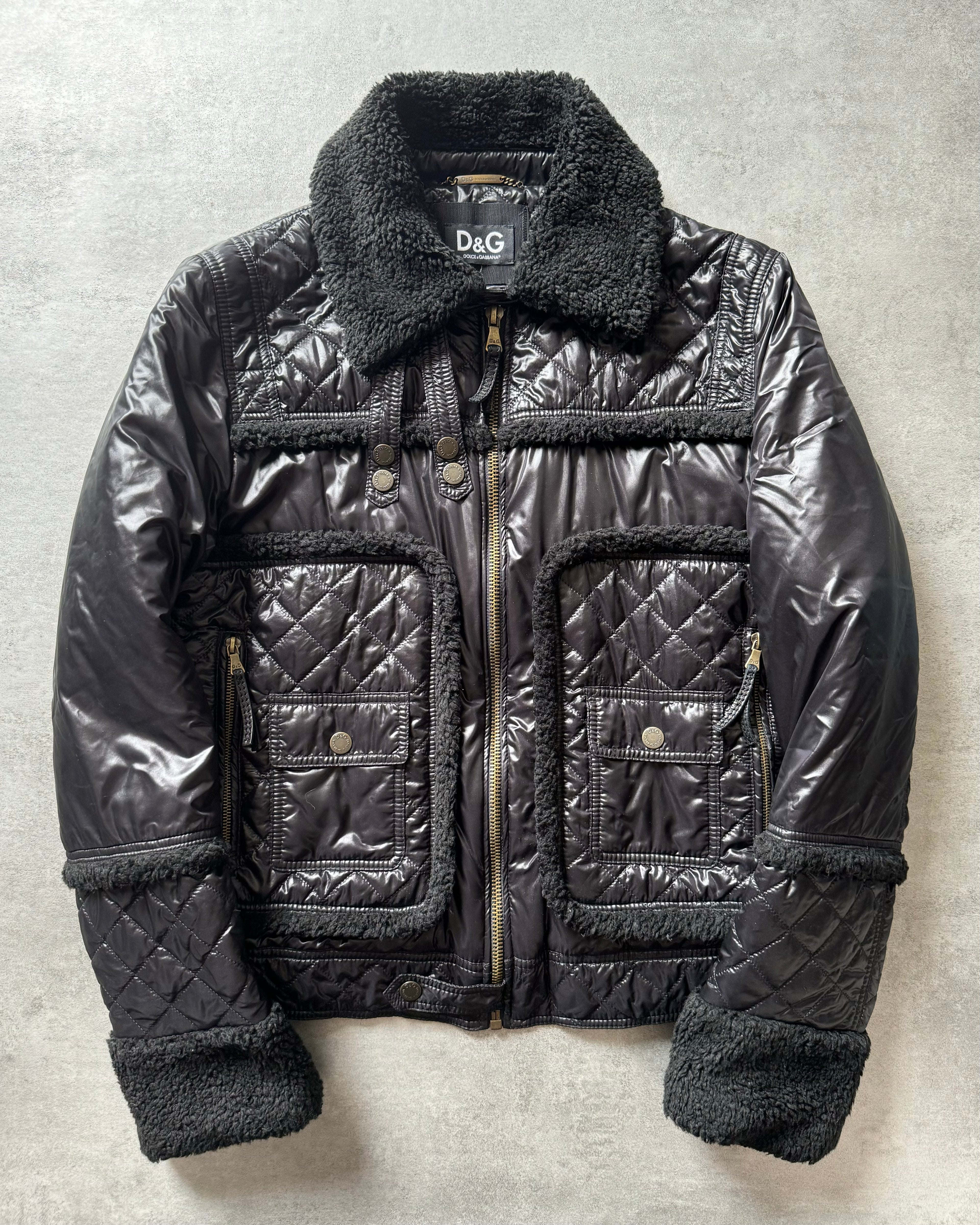 2000s Dolce & Gabbana Shearling Black Mafia Jacket (M)