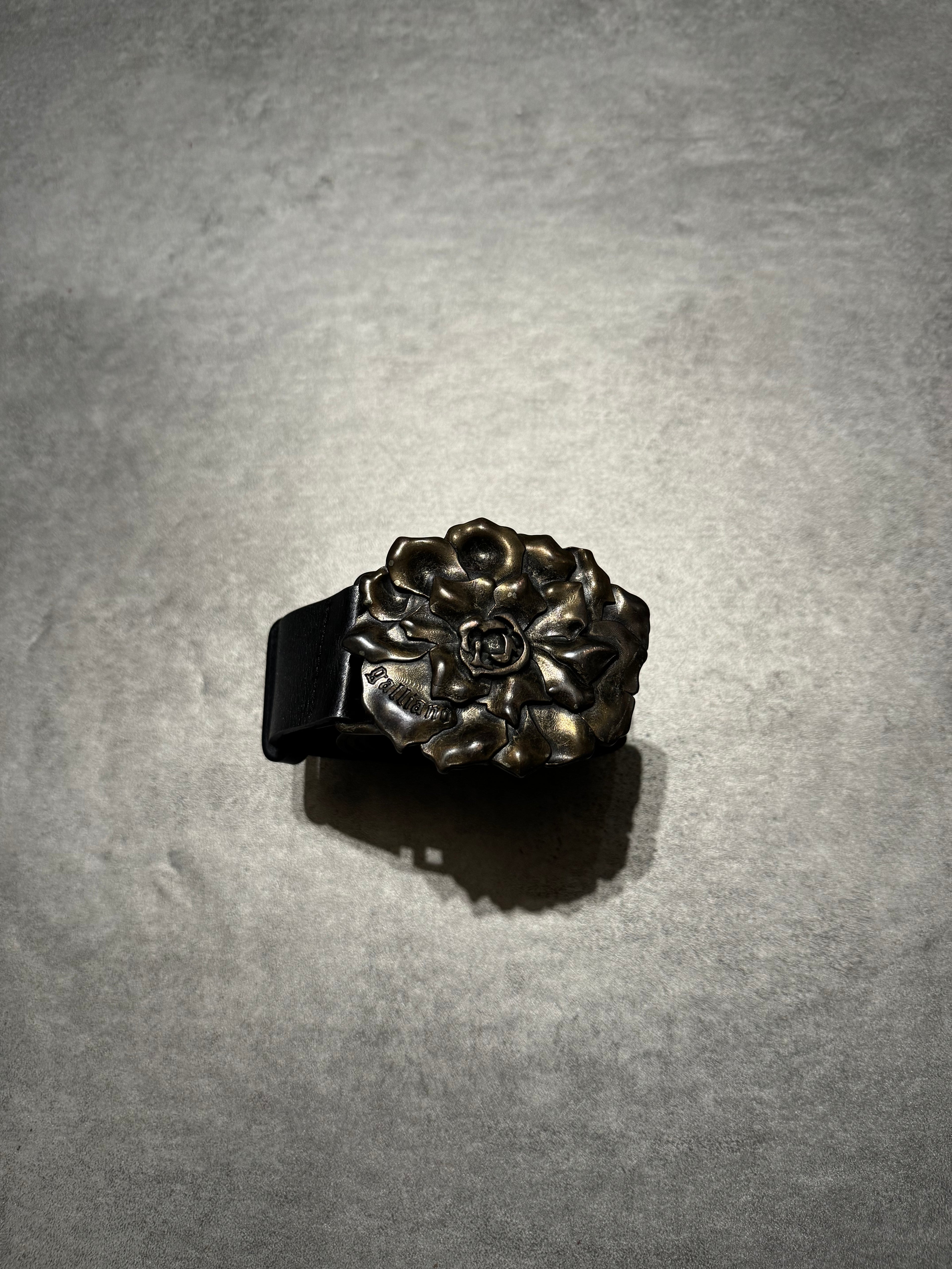 2000s Cavalli Black Leather Flower Distinct Belt (OS) - 5