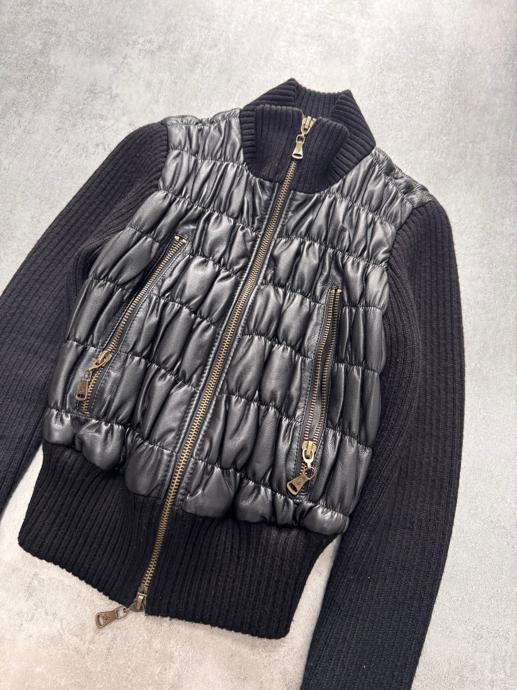 2000s Gianfranco Ferré Plissé Hybrid Black Leather Cropped Jacket