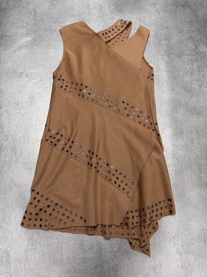 Roberto Cavalli Asymmetrical Studded Beige Dress (XS)