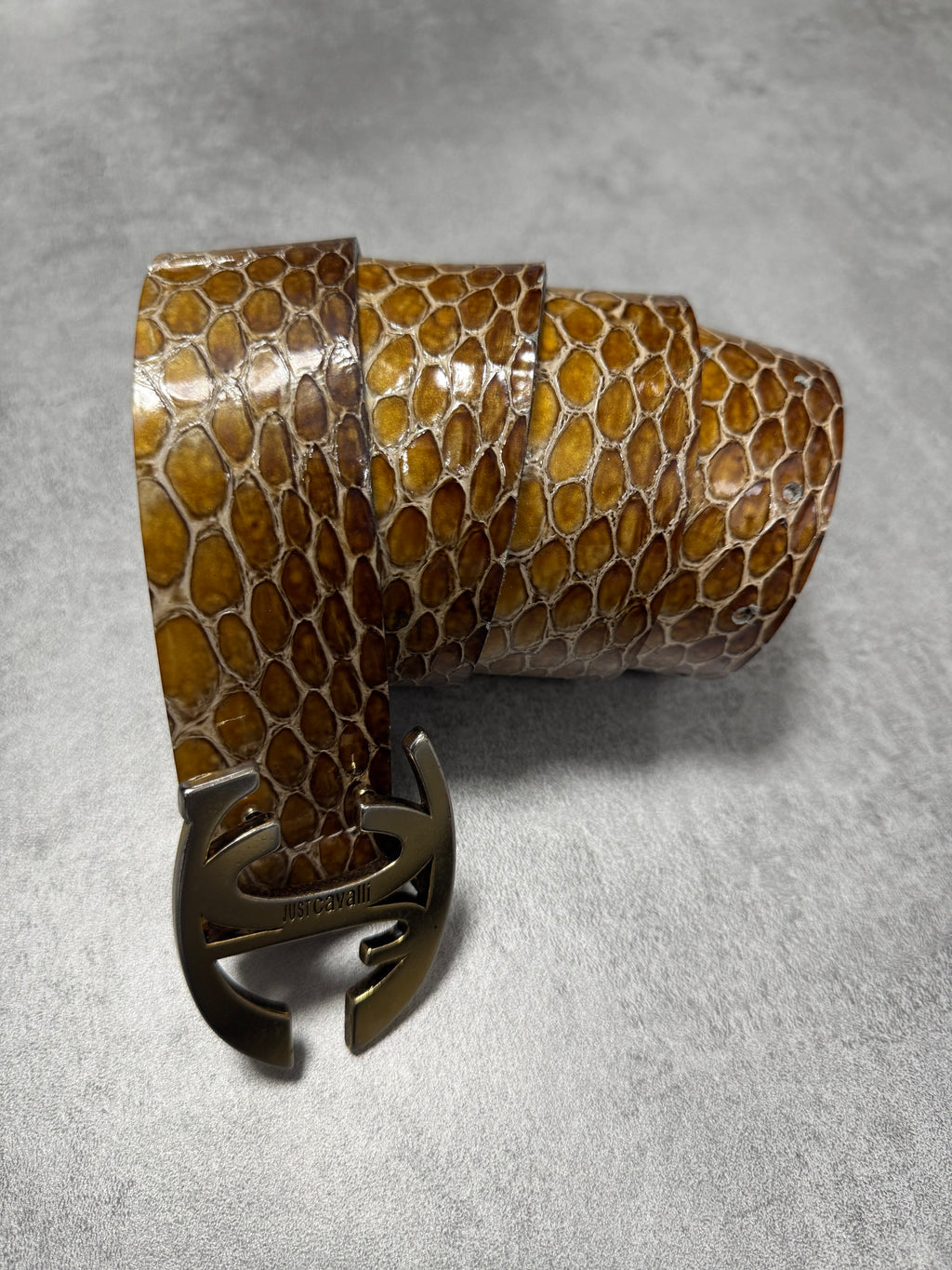 Cavalli Yellow Python Effect Leather Belt