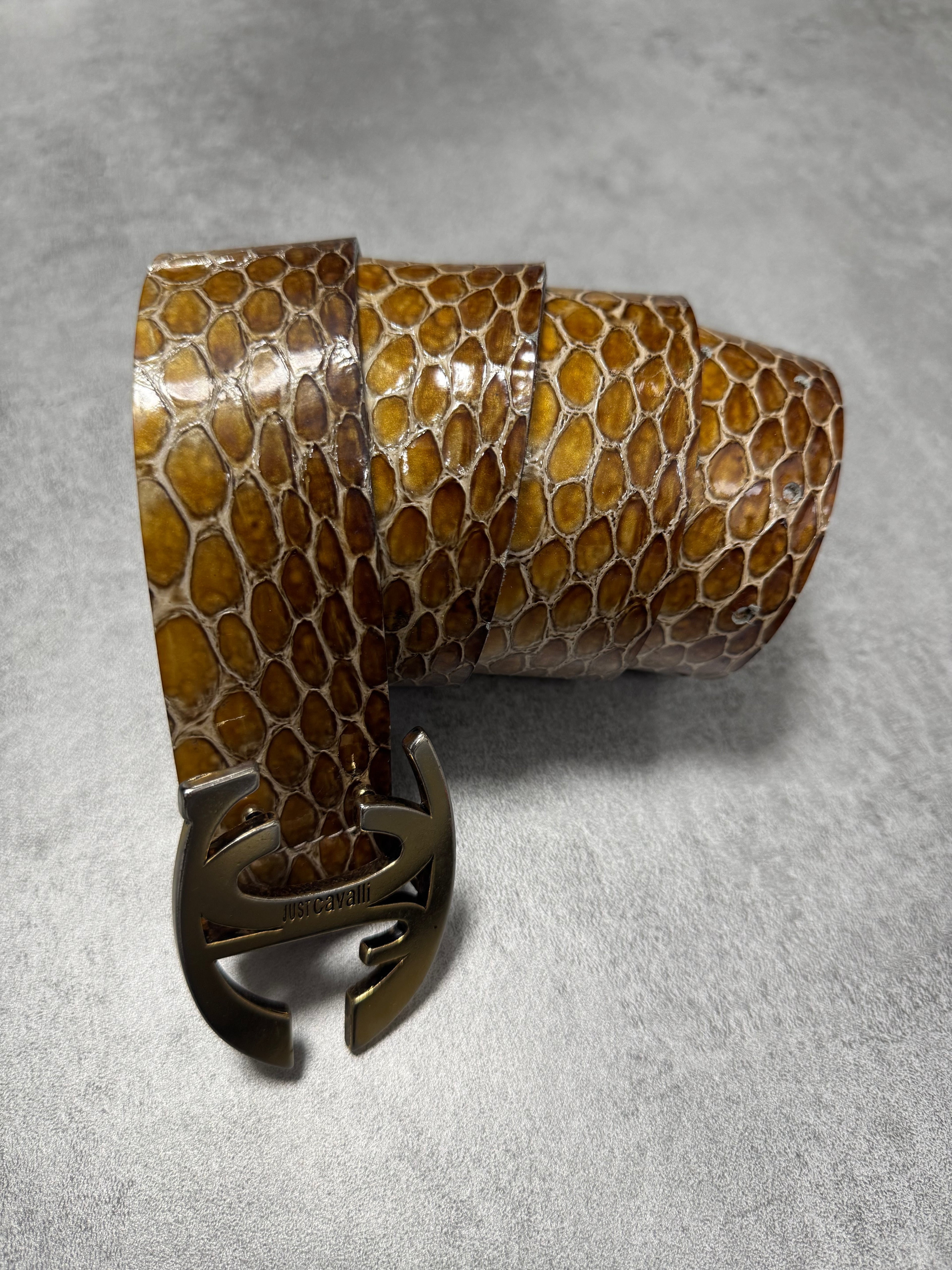 Cavalli Yellow Python Effect Leather Belt