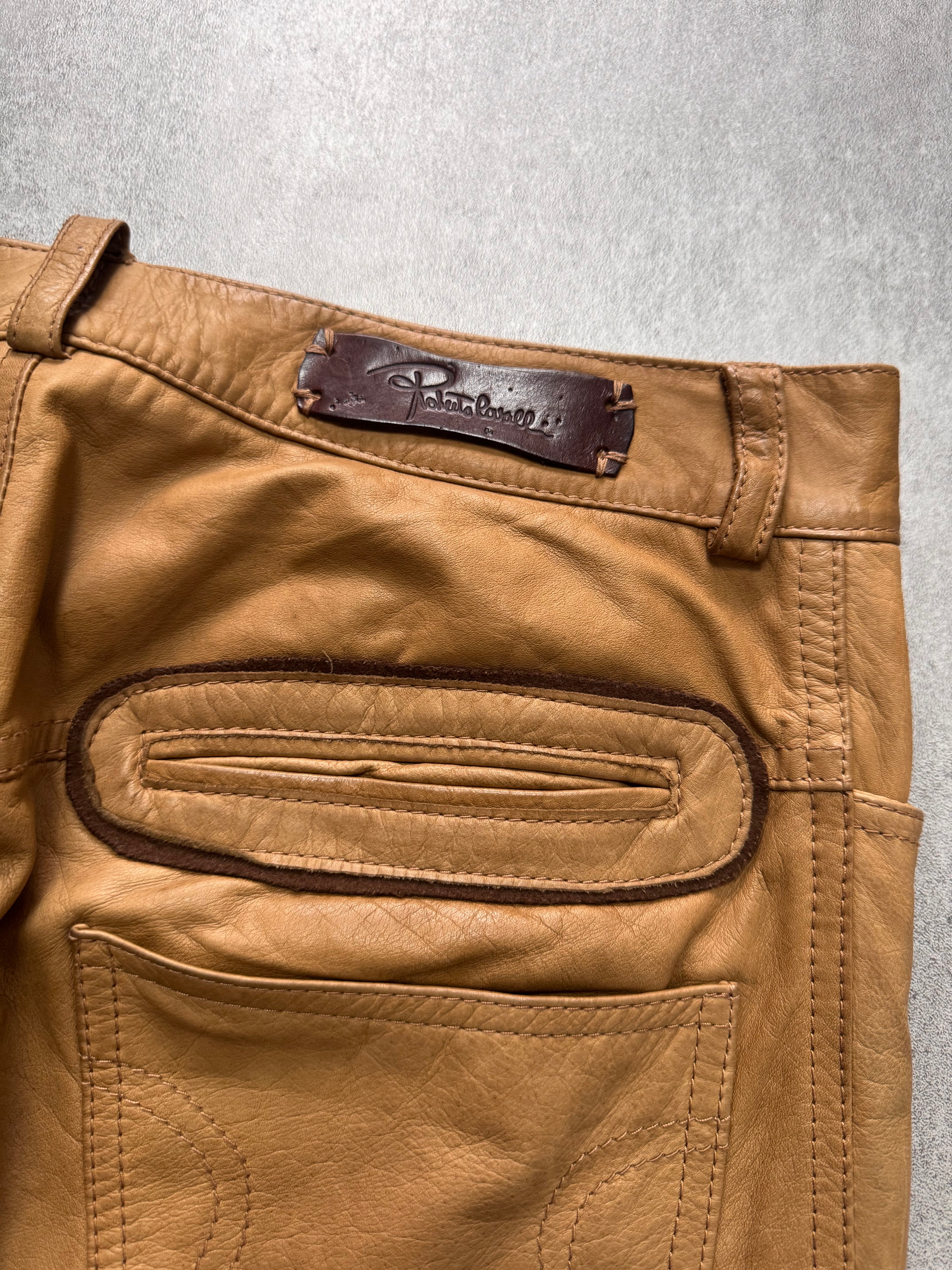 SS2003 Roberto Cavalli Biker Beige Leather Pants