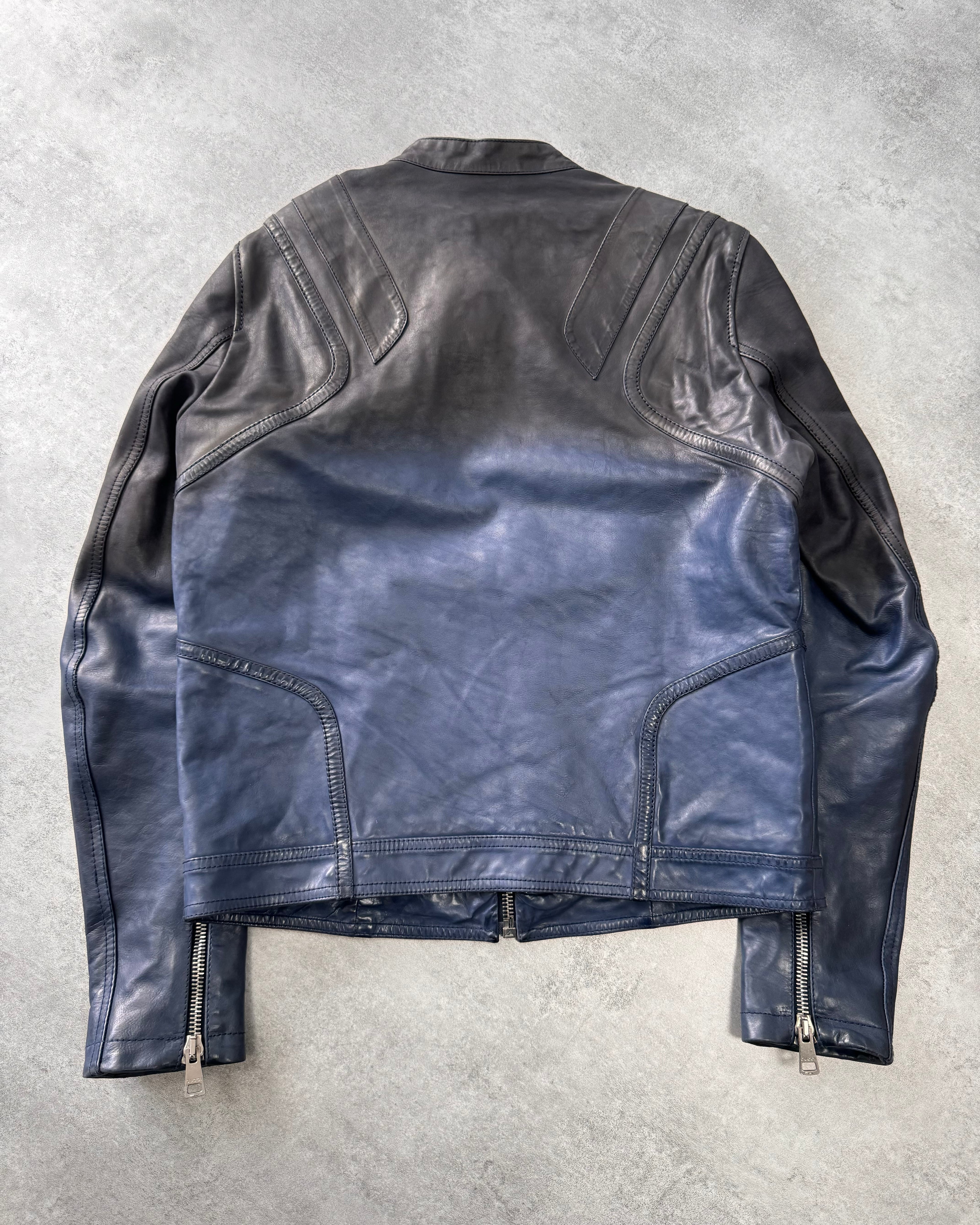 SS2009 グッチ ネイビー グラデーション バイカー レザー ジャケット (S)
