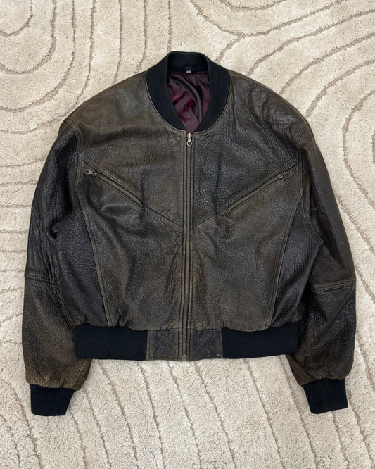 1980s Balenciaga Cropped Grain Leather Bomber Jacket (M)