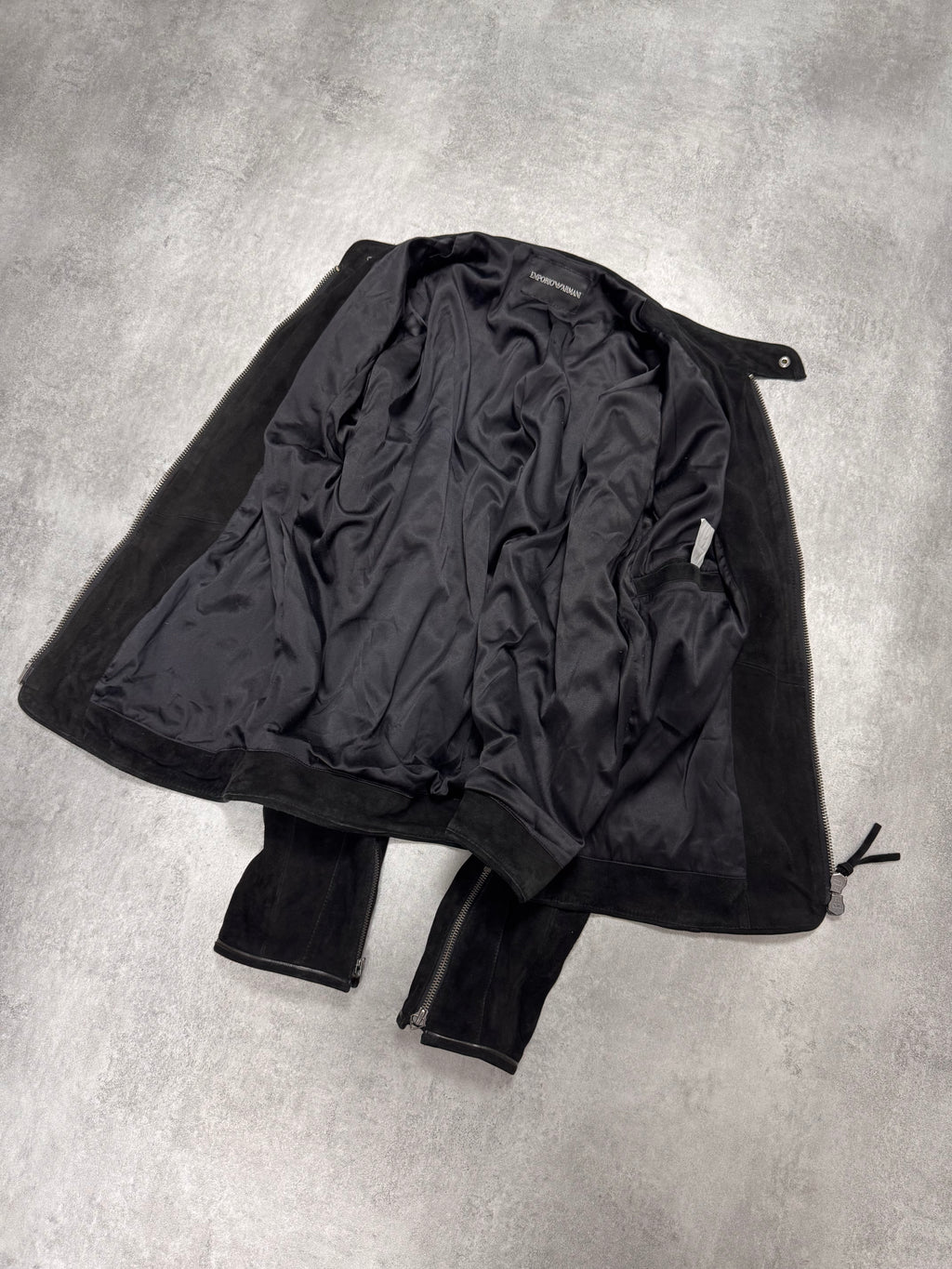 SS2011 Emporio Armani Black Patchwork Suede Goat Leather Jacket