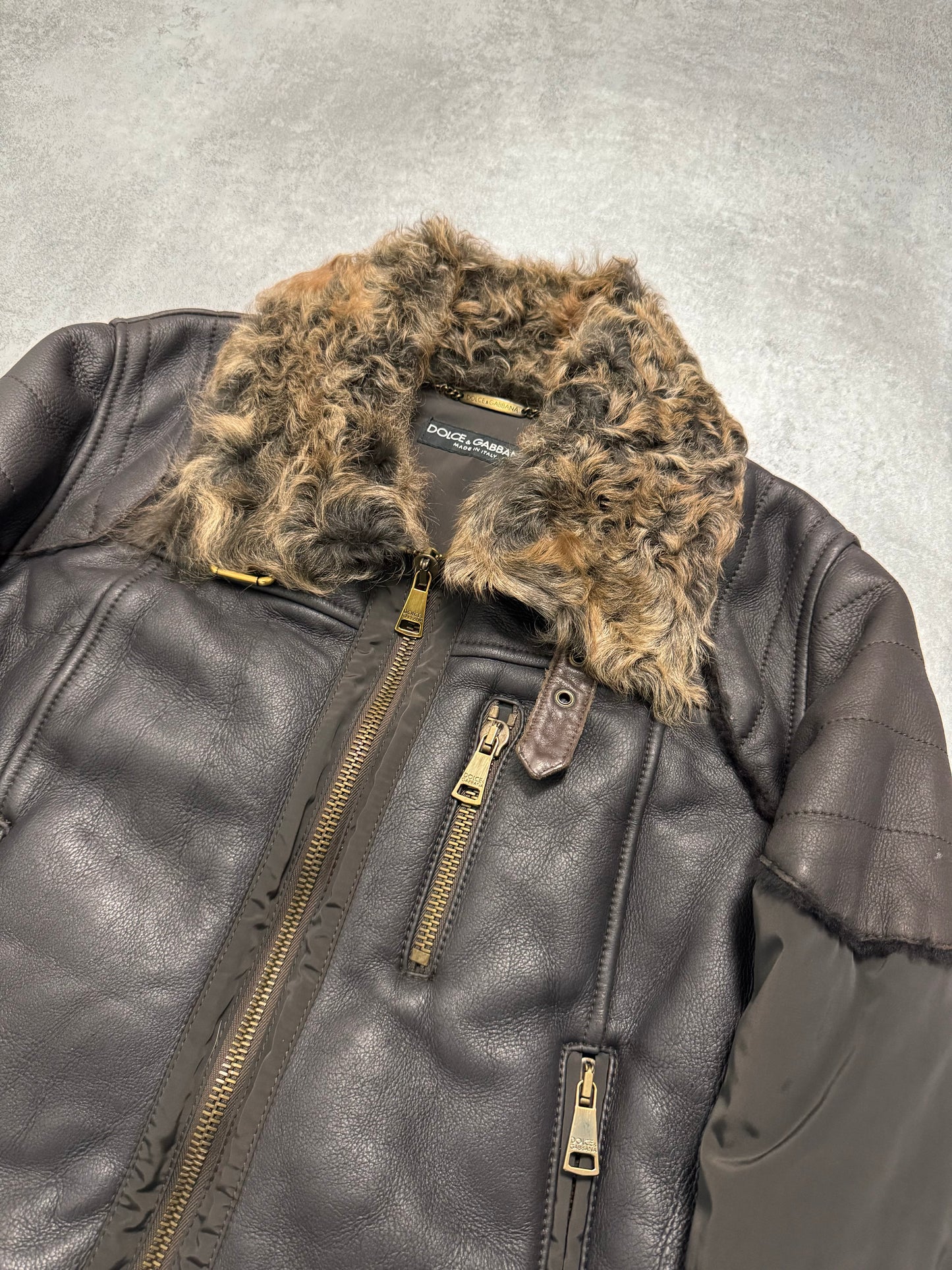 AW2008 Dolce & Gabbana Shearling Hybrid Bomber Jacket (XS/S)